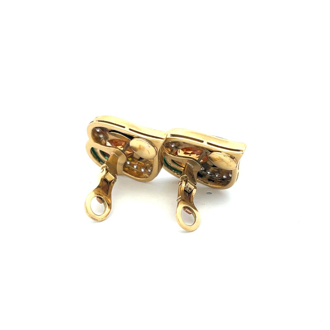18K Yellow Gold Clip-On Earrings with 1.3 Carat Round Diamonds & 7 Carat Citrine
