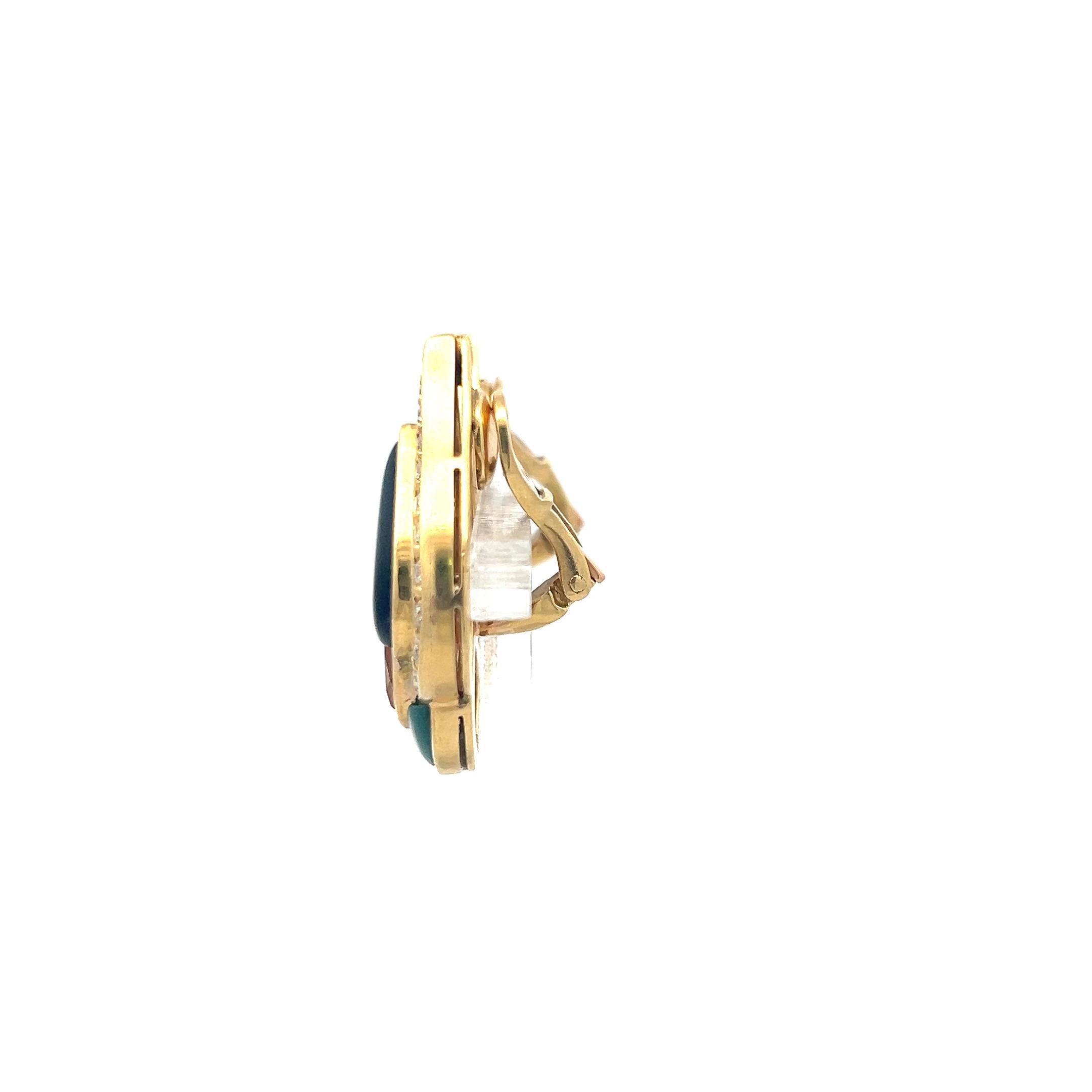 18K Yellow Gold Clip-On Earrings with 1.3 Carat Round Diamonds & 7 Carat Citrine
