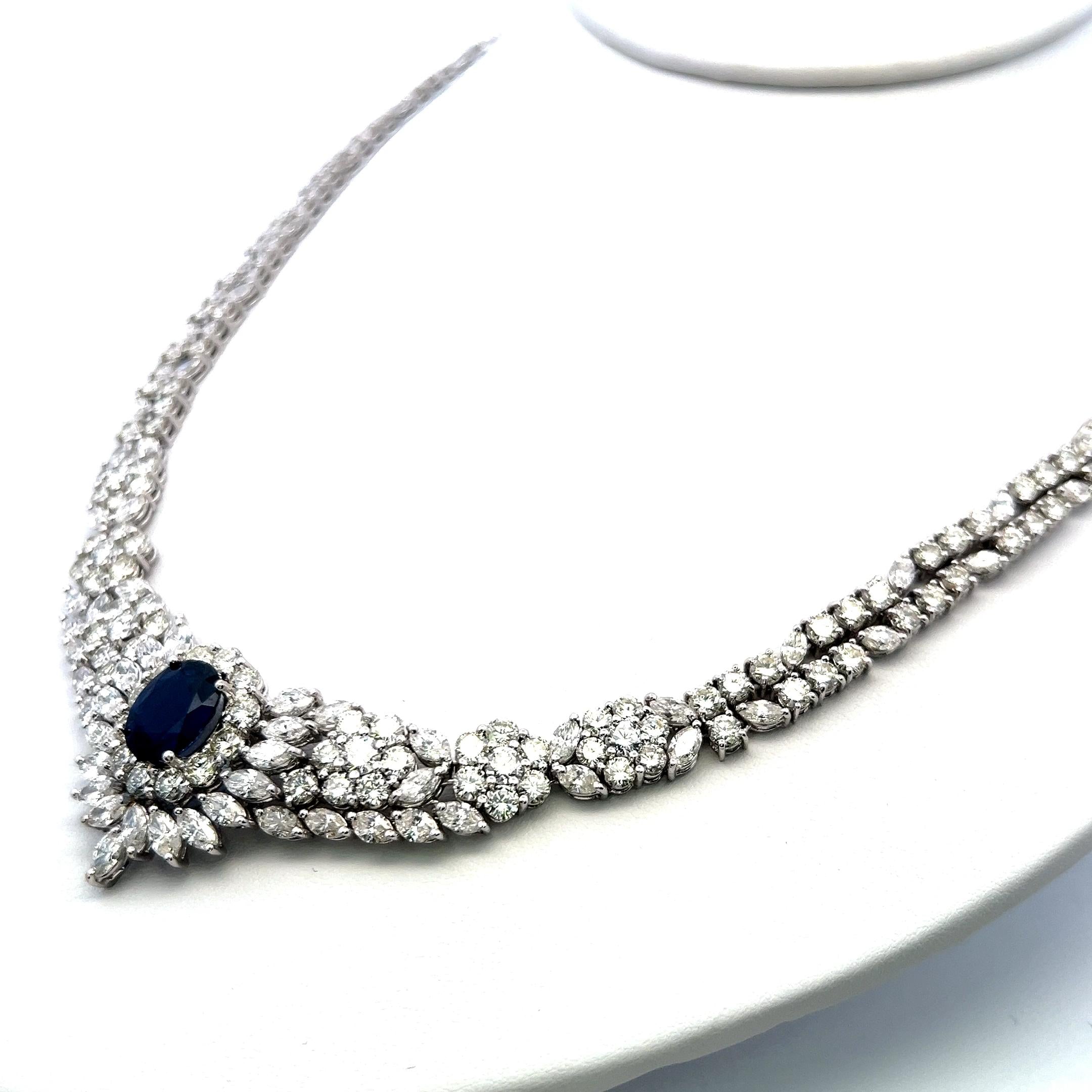 5.00ct Sapphire 34.00ct Diamond 18K White Gold Riviera Necklace