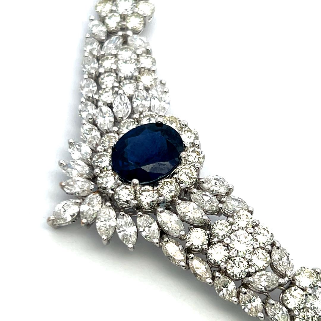 5.00ct Sapphire 34.00ct Diamond 18K White Gold Riviera Necklace
