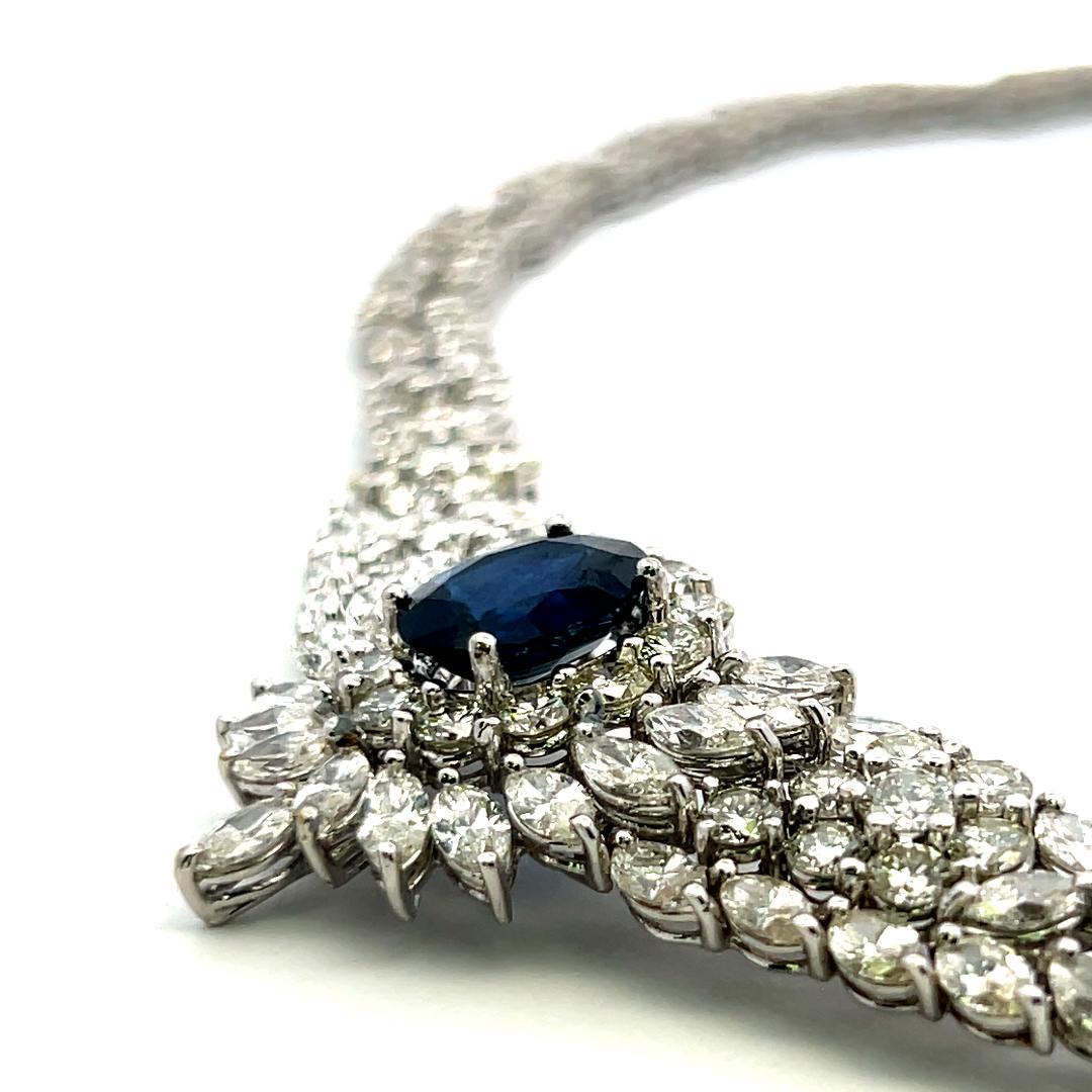 5.00ct Sapphire 34.00ct Diamond 18K White Gold Riviera Necklace