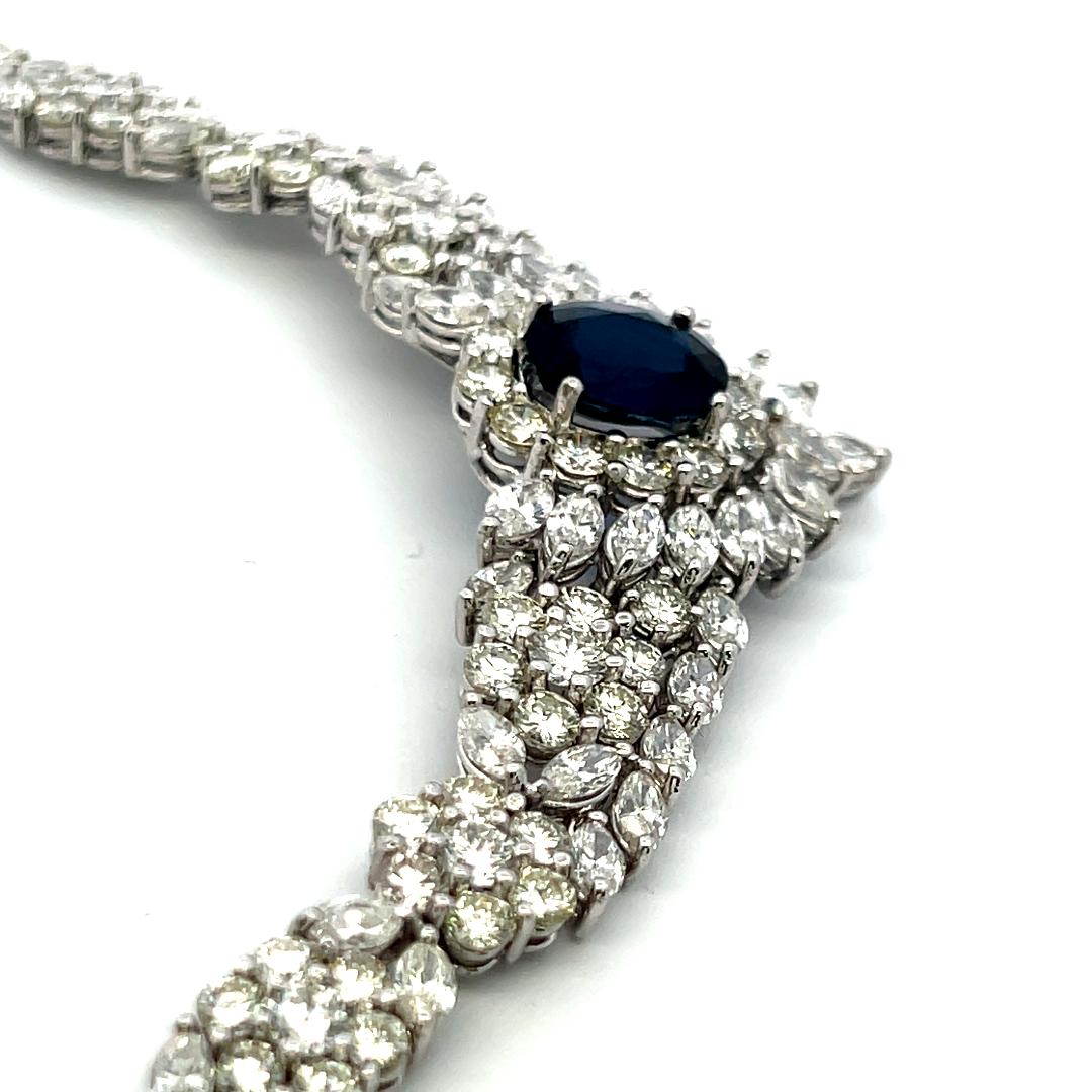 5.00ct Sapphire 34.00ct Diamond 18K White Gold Riviera Necklace