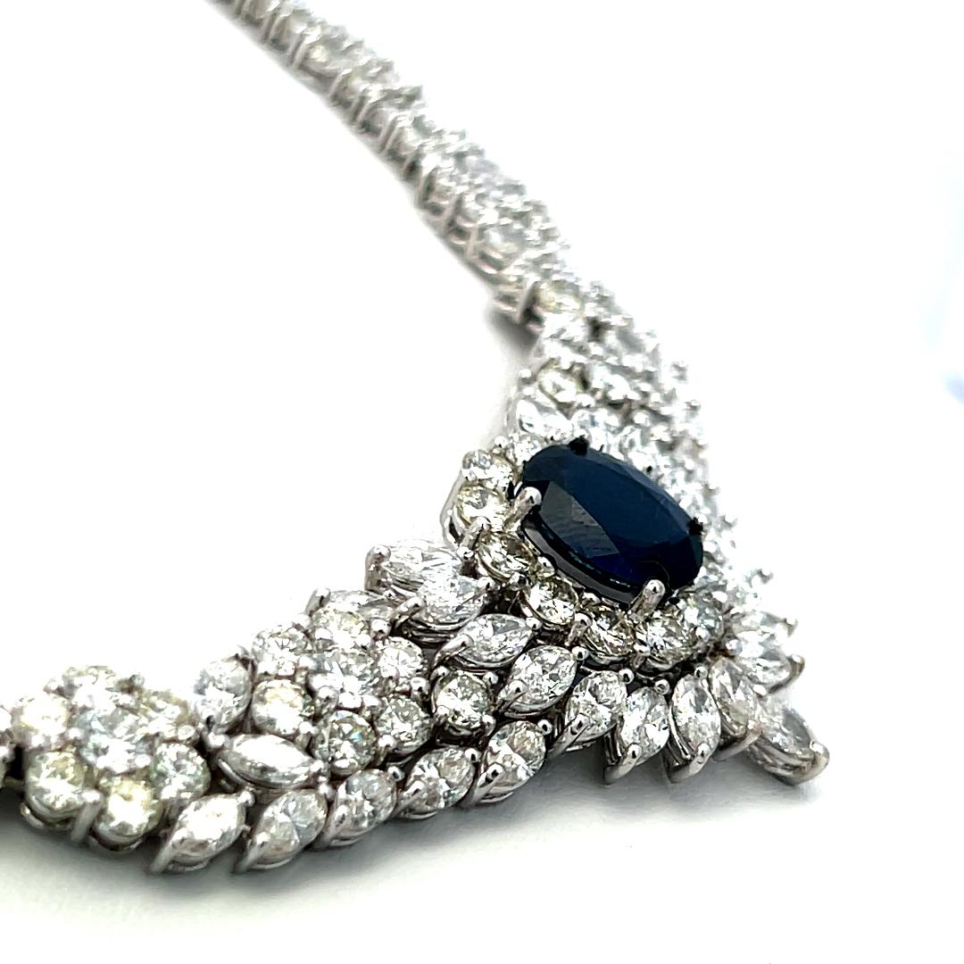 5.00ct Sapphire 34.00ct Diamond 18K White Gold Riviera Necklace