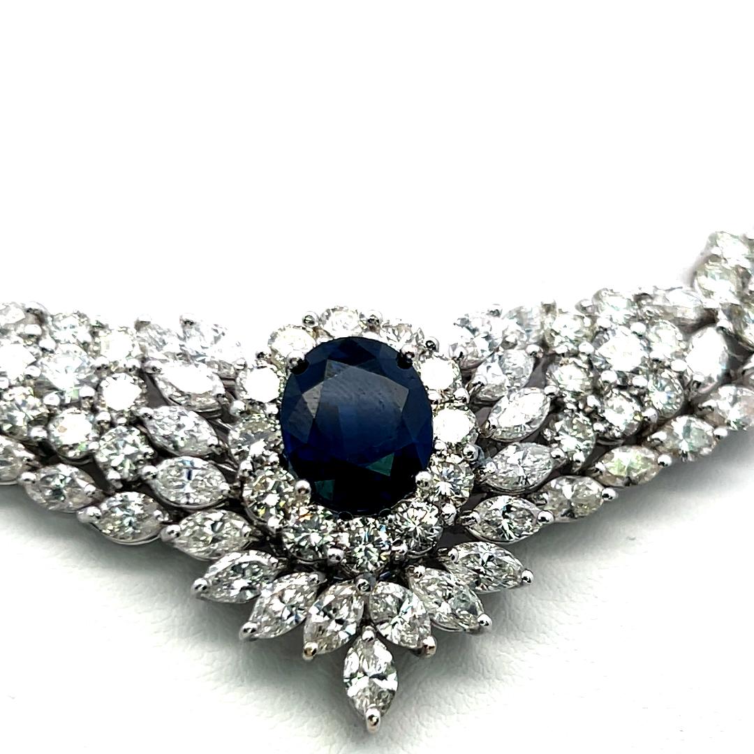 5.00ct Sapphire 34.00ct Diamond 18K White Gold Riviera Necklace