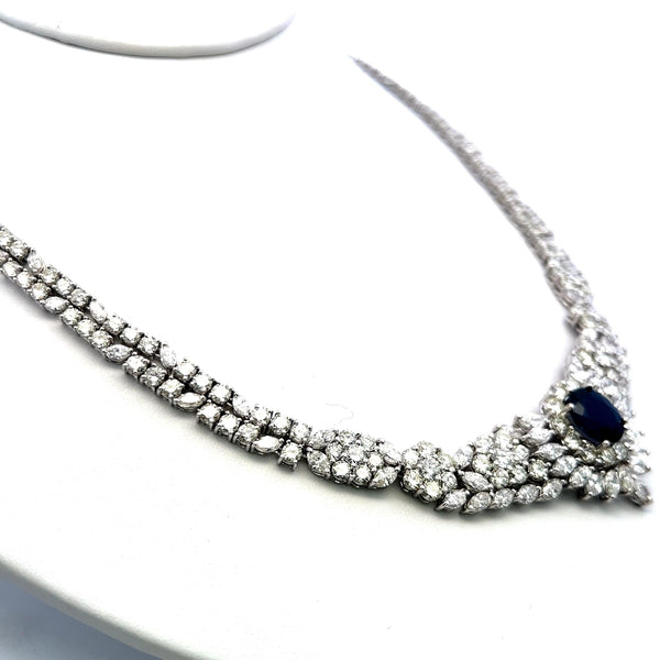 5.00ct Sapphire 34.00ct Diamond 18K White Gold Riviera Necklace