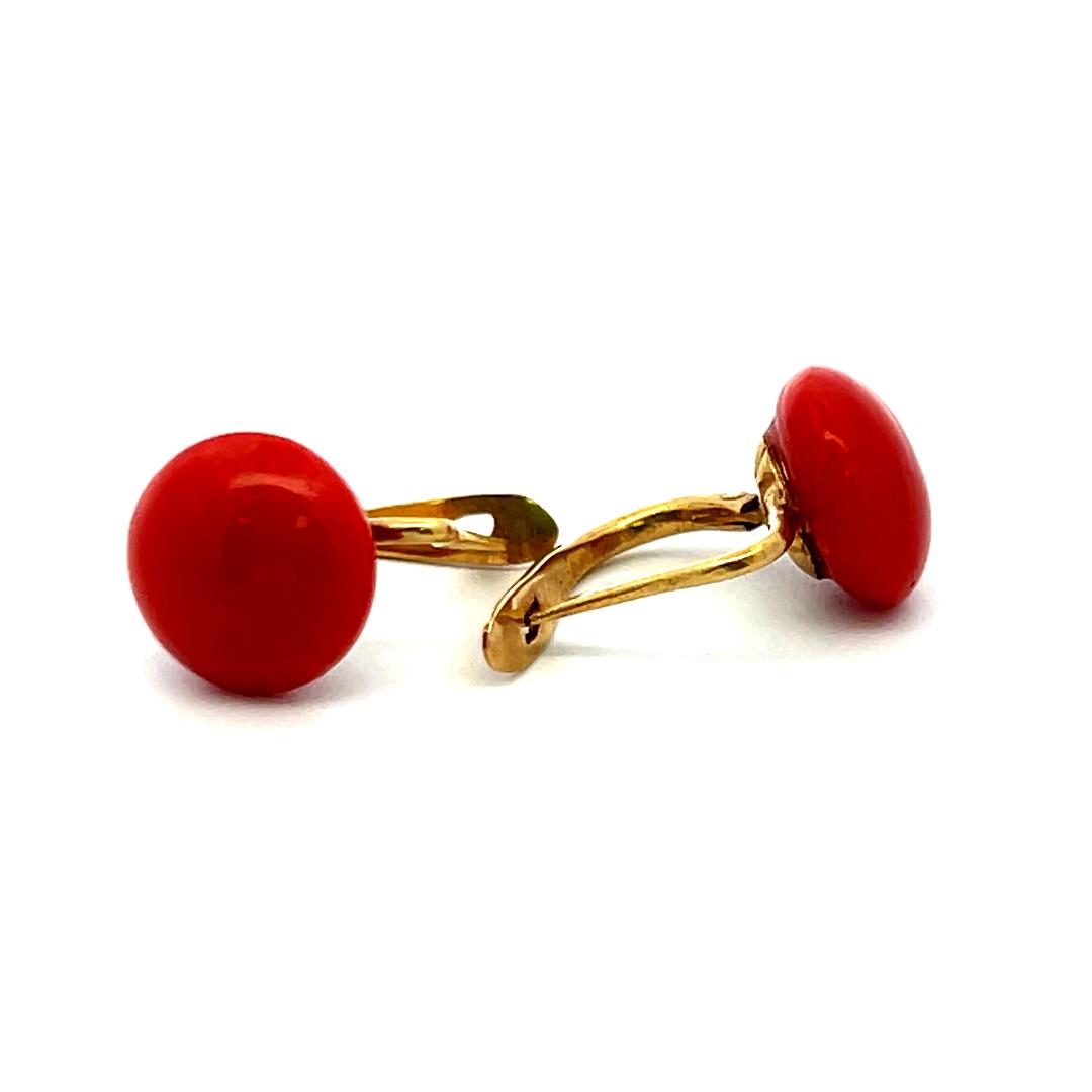 Estate 18K Yellow Gold Leverback Earrings with 10.5-10.8 MM Coral Gemstone