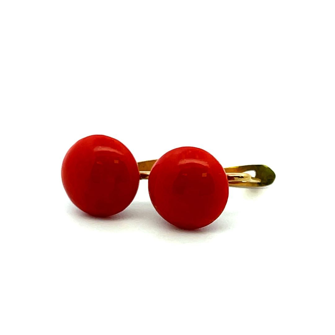 Estate 18K Yellow Gold Leverback Earrings with 10.5-10.8 MM Coral Gemstone