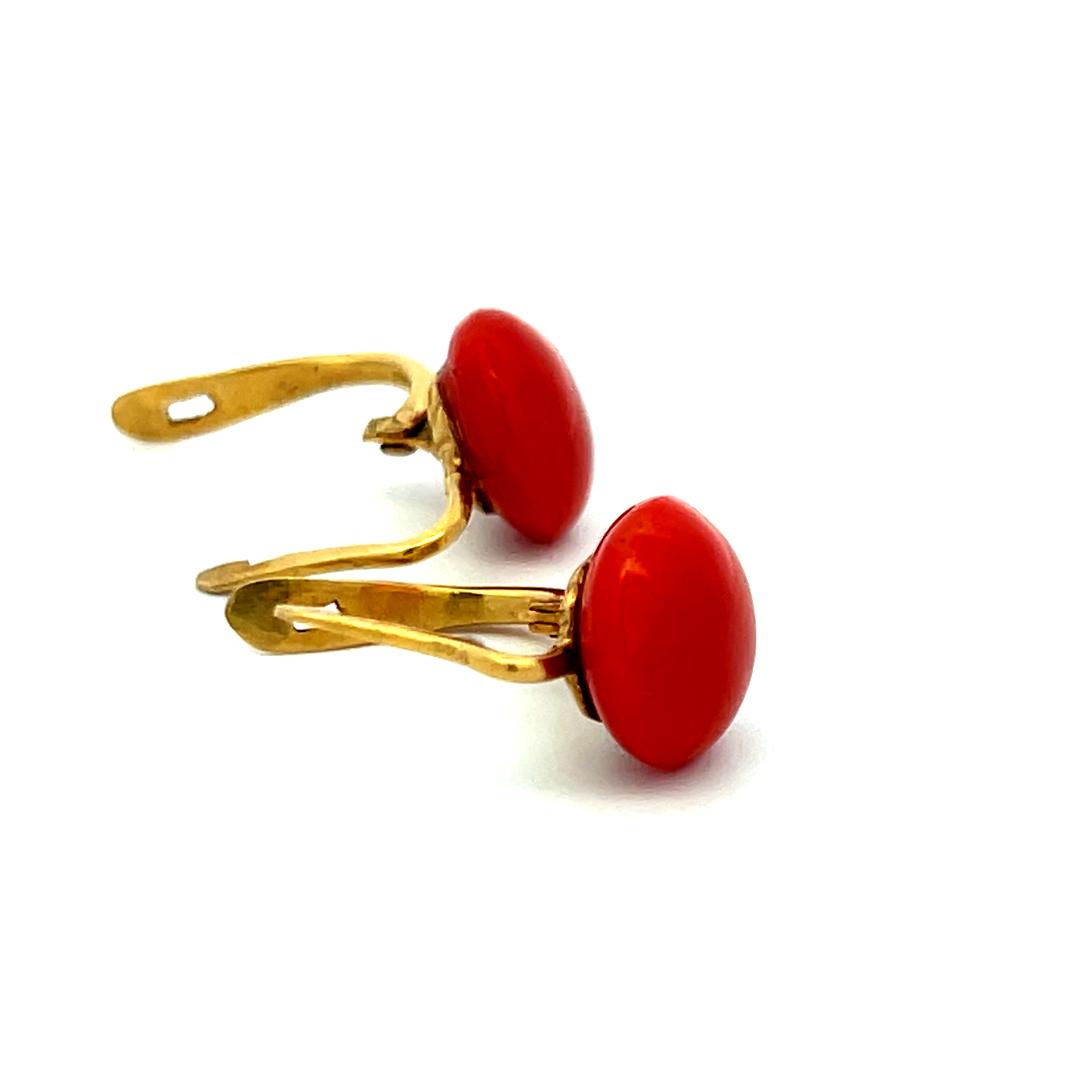 Estate 18K Yellow Gold Leverback Earrings with 10.5-10.8 MM Coral Gemstone