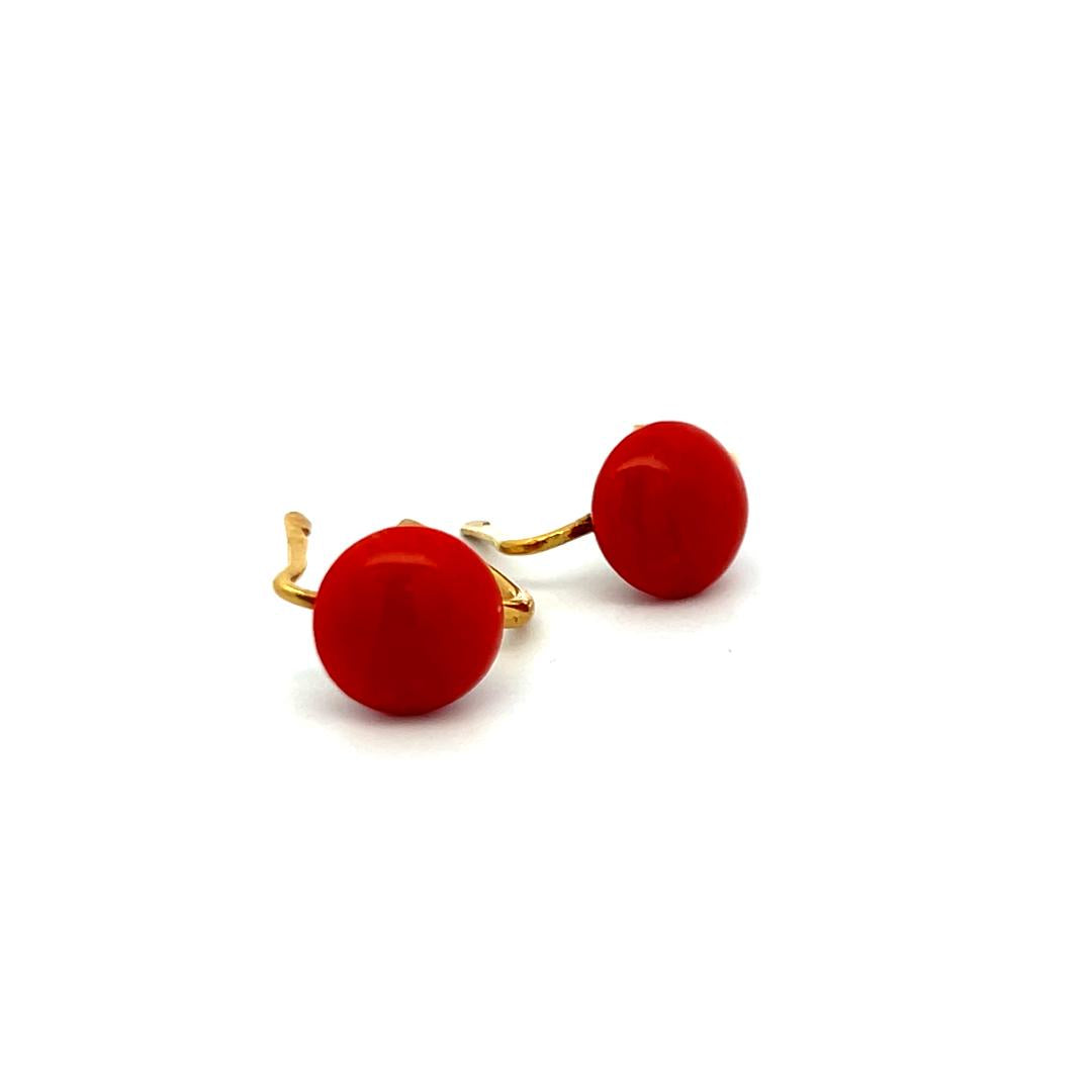 Estate 18K Yellow Gold Leverback Earrings with 10.5-10.8 MM Coral Gemstone