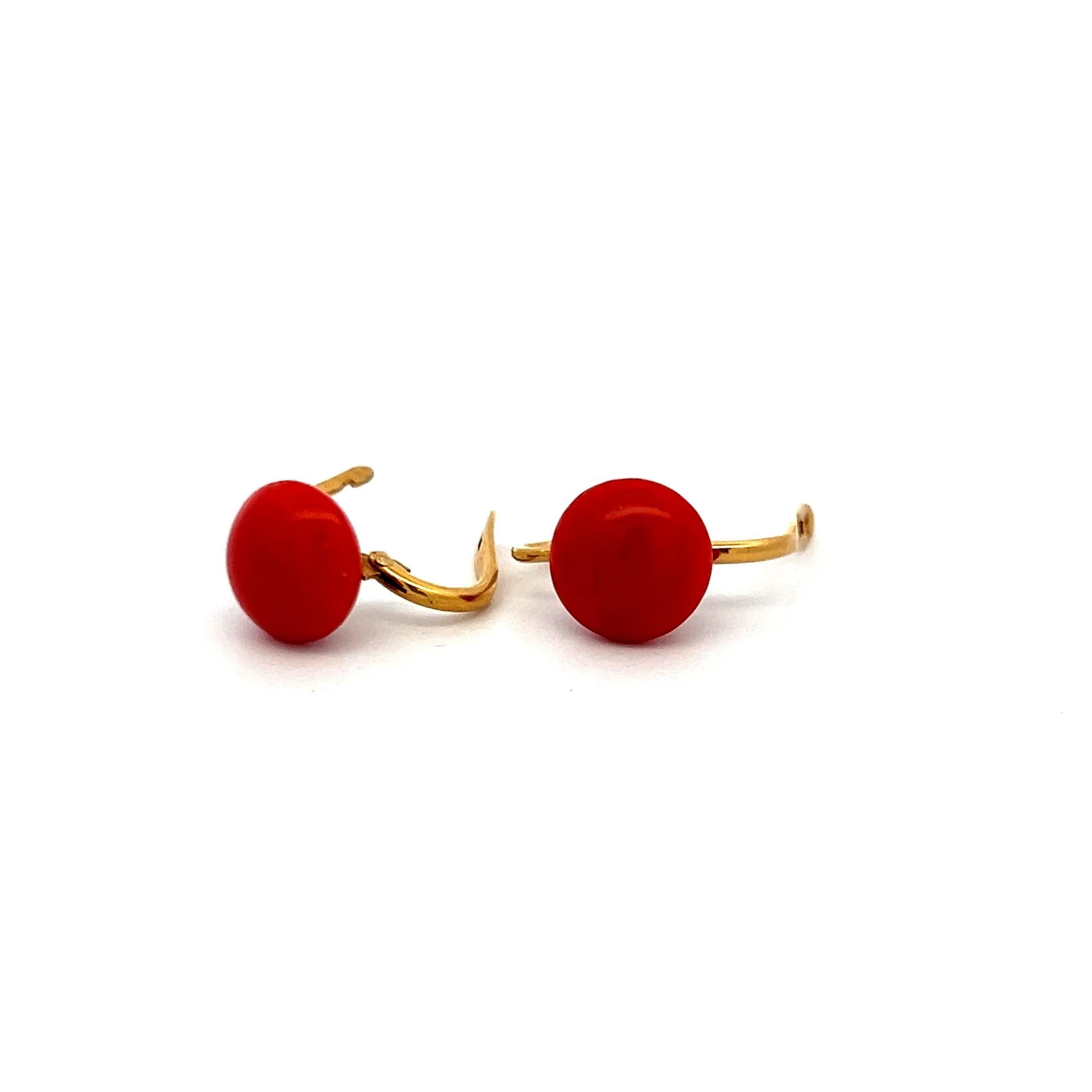 Estate 18K Yellow Gold Leverback Earrings with 10.5-10.8 MM Coral Gemstone