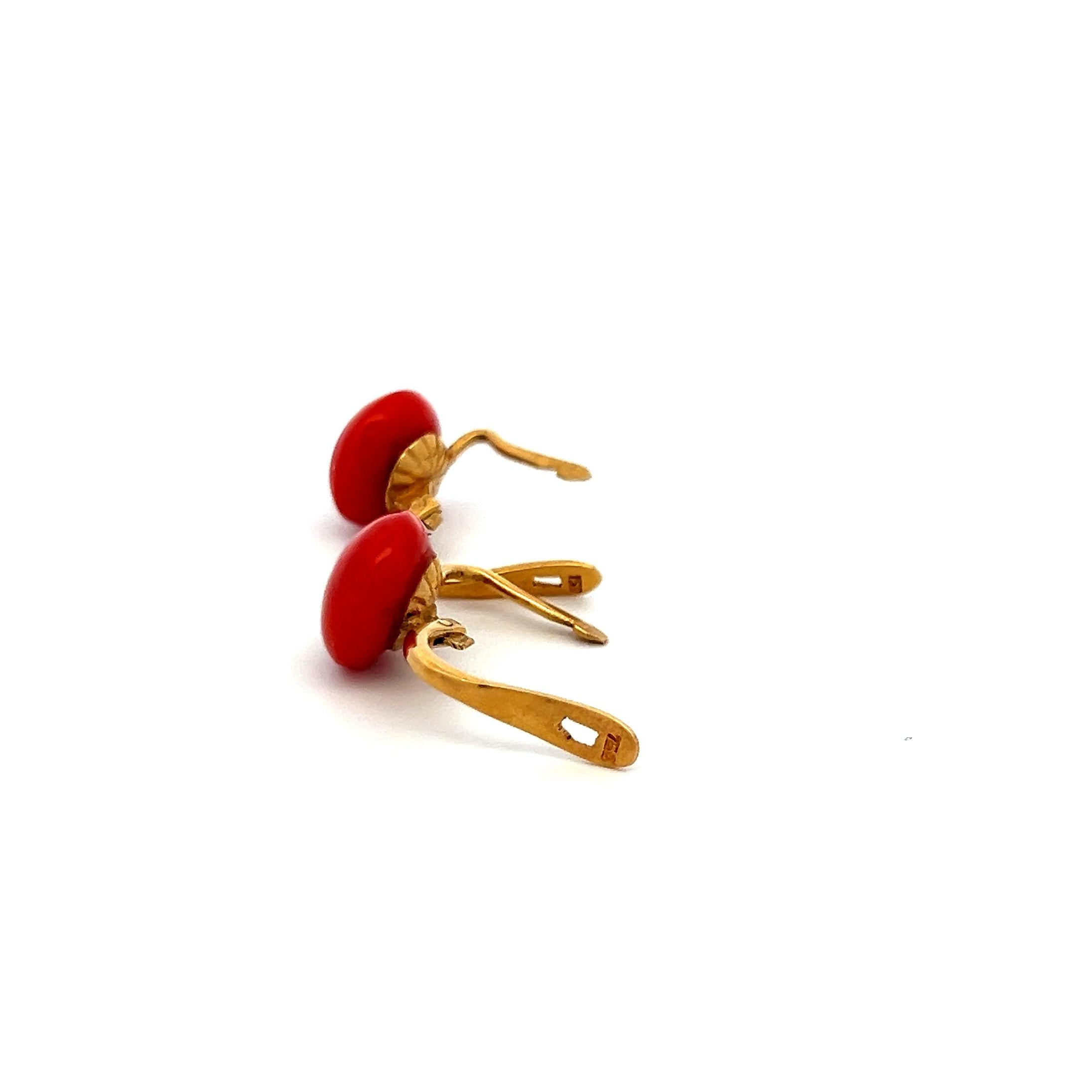Estate 18K Yellow Gold Leverback Earrings with 10.5-10.8 MM Coral Gemstone