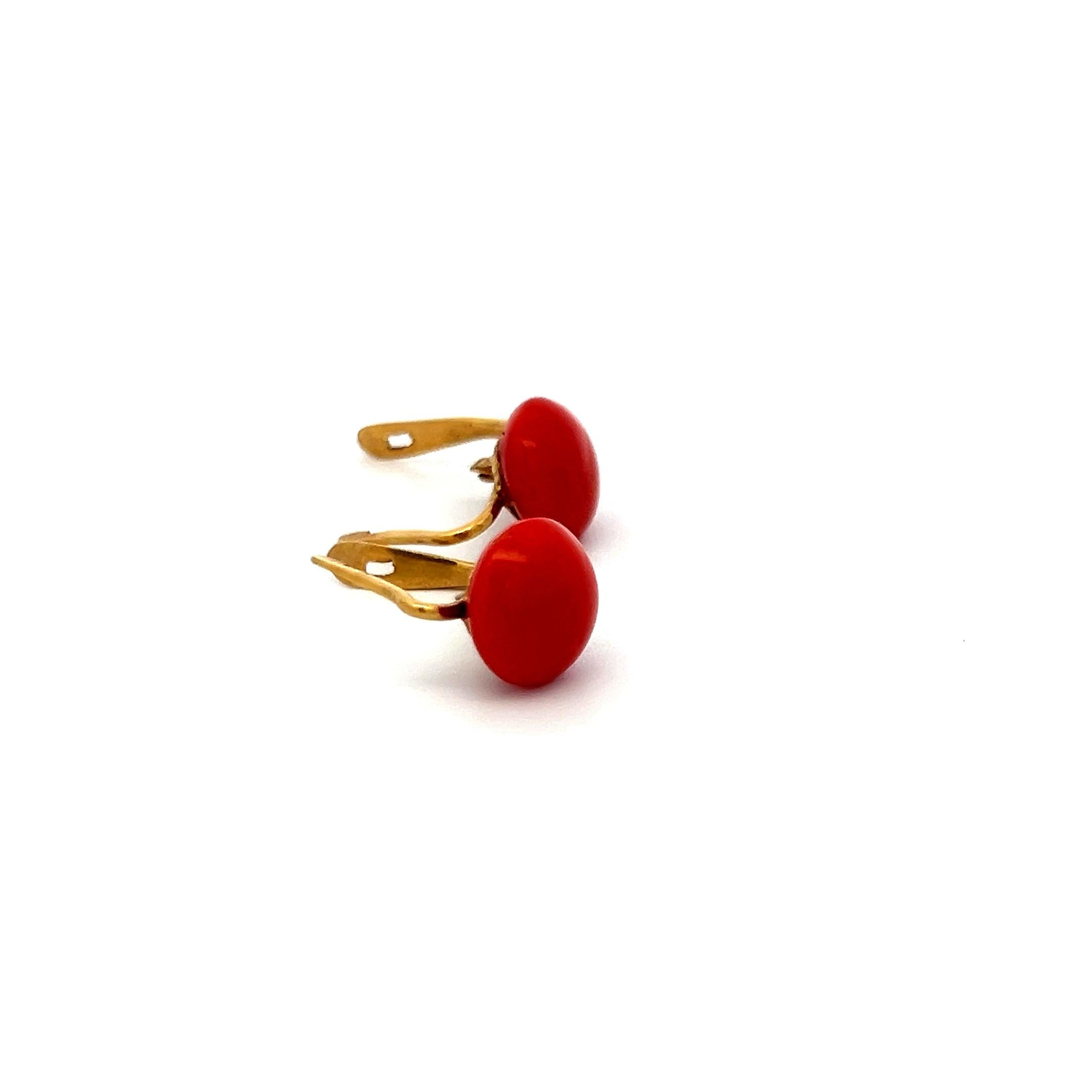 Estate 18K Yellow Gold Leverback Earrings with 10.5-10.8 MM Coral Gemstone