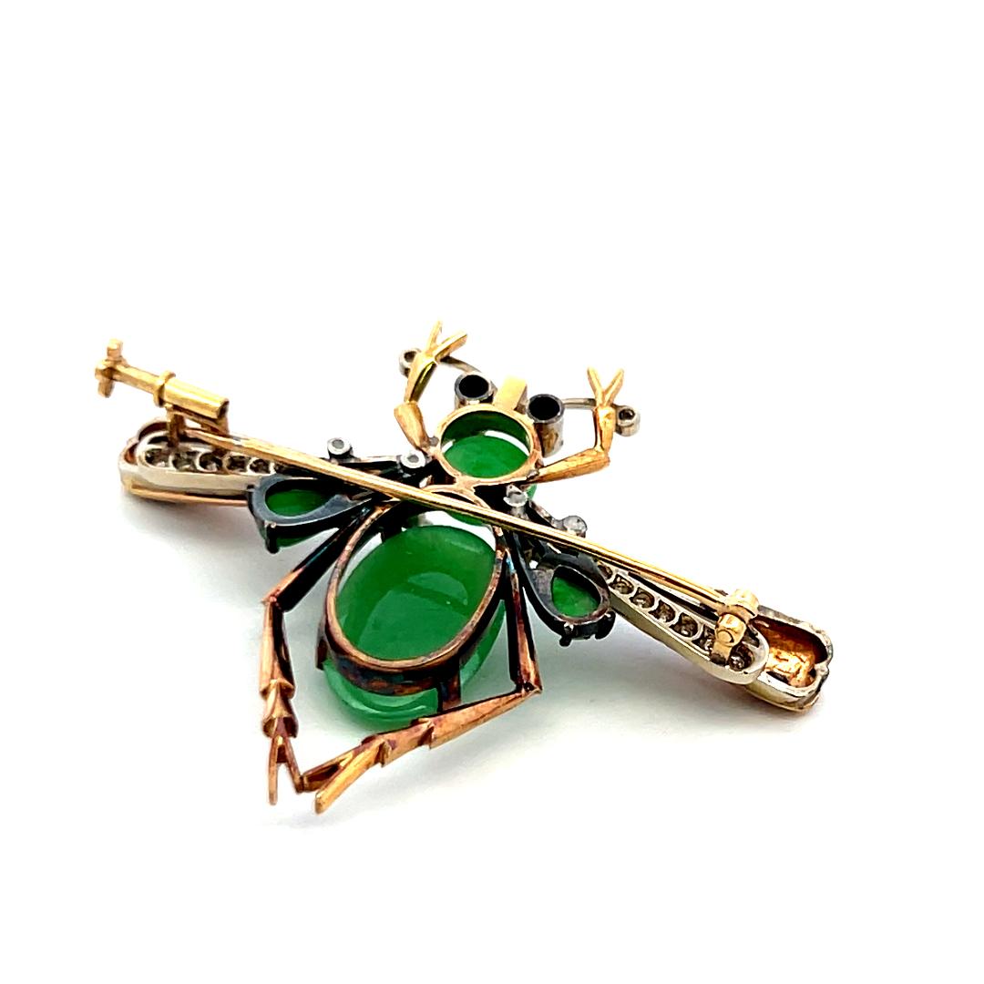 Jade, Diamond and Tanzanite 14K Yellow Gold Vintage Insect Pin Brooch