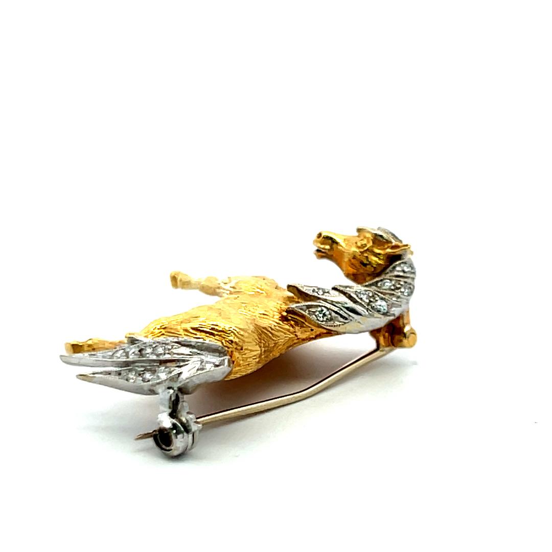 Vintage 18K Two Tone Gold Horse Pin Brooch with 0.09 Carat Round I-SI Diamonds