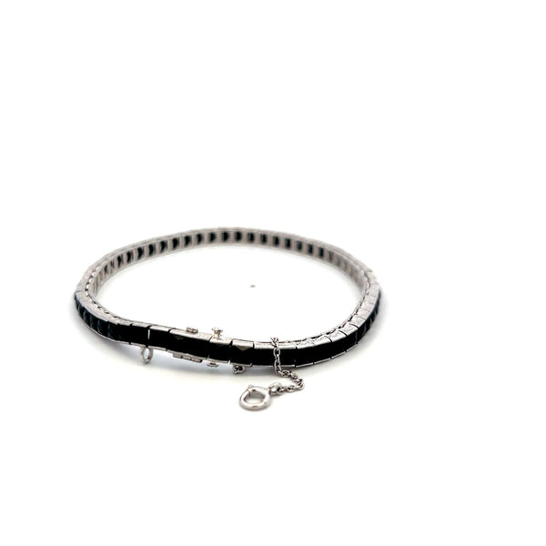 Vintage 8.40ct Onyx Tennis Bracelet in 14K White Gold & Platinum – 21 Grams