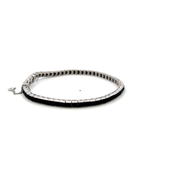 Vintage 8.40ct Onyx Tennis Bracelet in 14K White Gold & Platinum – 21 Grams