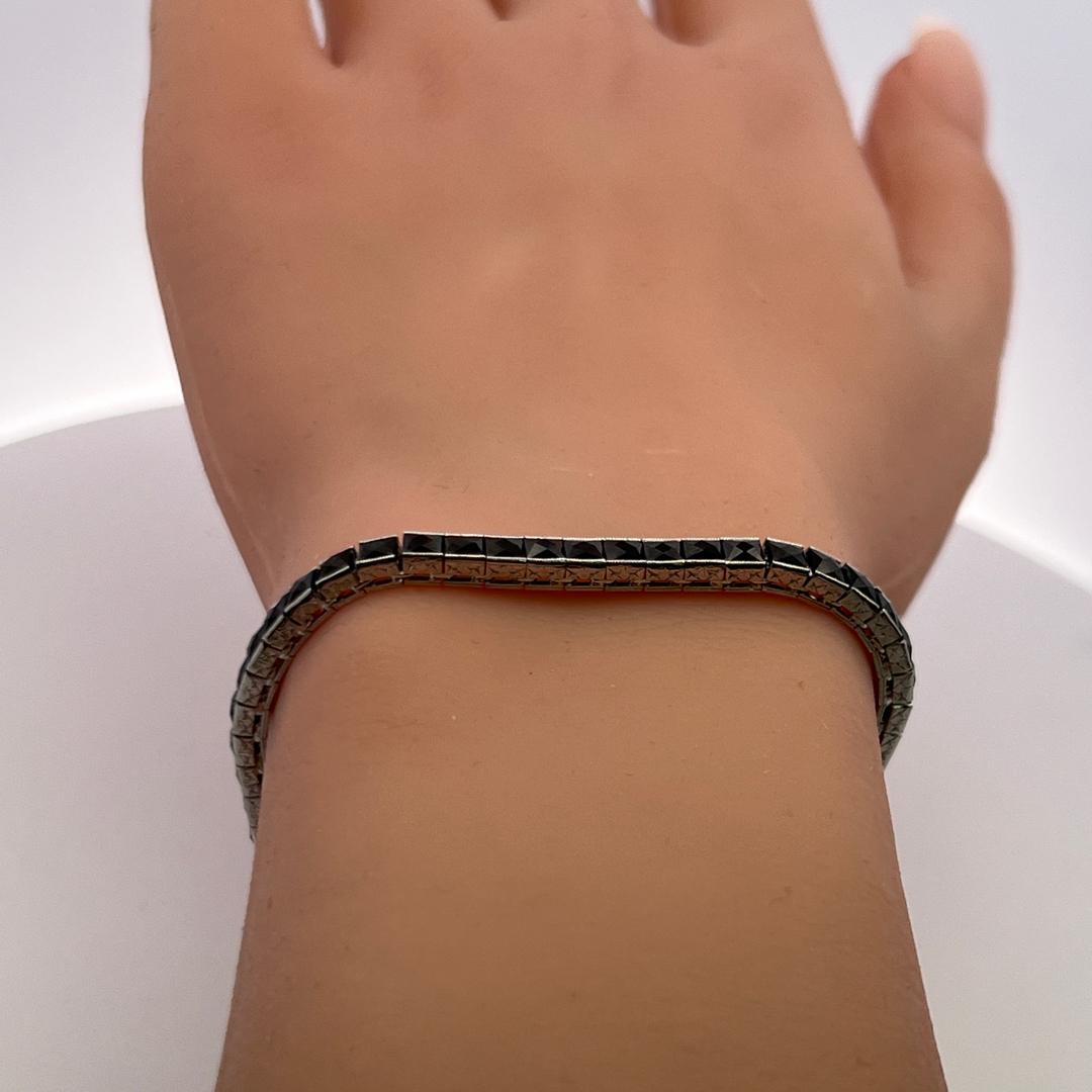 Vintage 8.40ct Onyx Tennis Bracelet in 14K White Gold & Platinum – 21 Grams