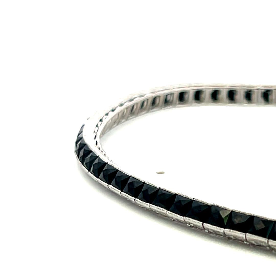 Vintage White Platinum Tennis Bracelet with 2.00x3.1 MM Onyx Stones