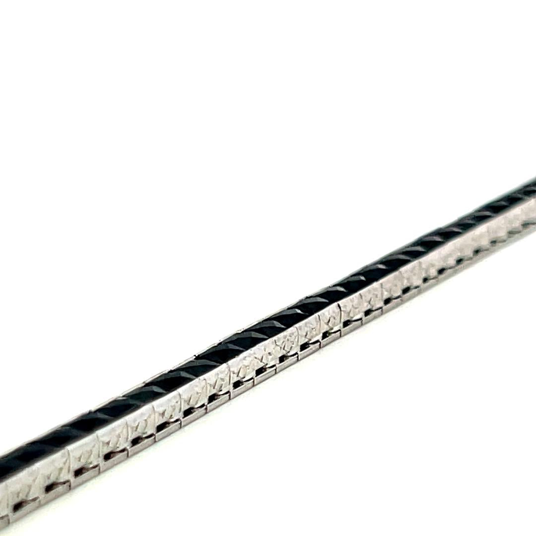 Vintage White Platinum Tennis Bracelet with 2.00x3.1 MM Onyx Stones