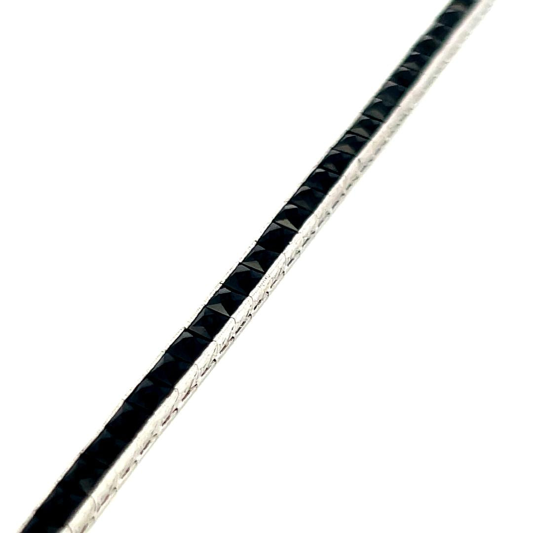 Vintage White Platinum Tennis Bracelet with 2.00x3.1 MM Onyx Stones
