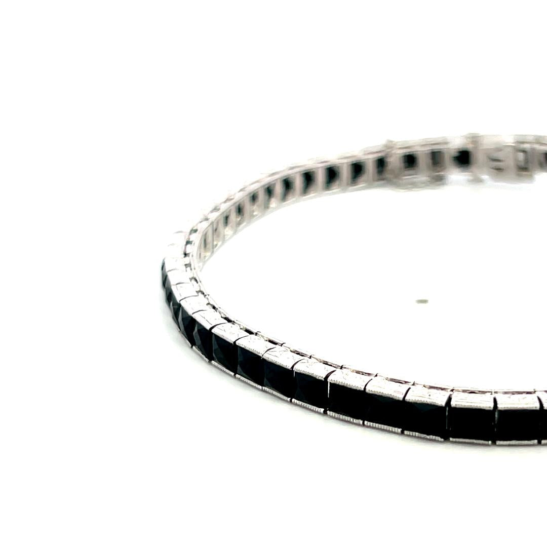 Vintage White Platinum Tennis Bracelet with 2.00x3.1 MM Onyx Stones