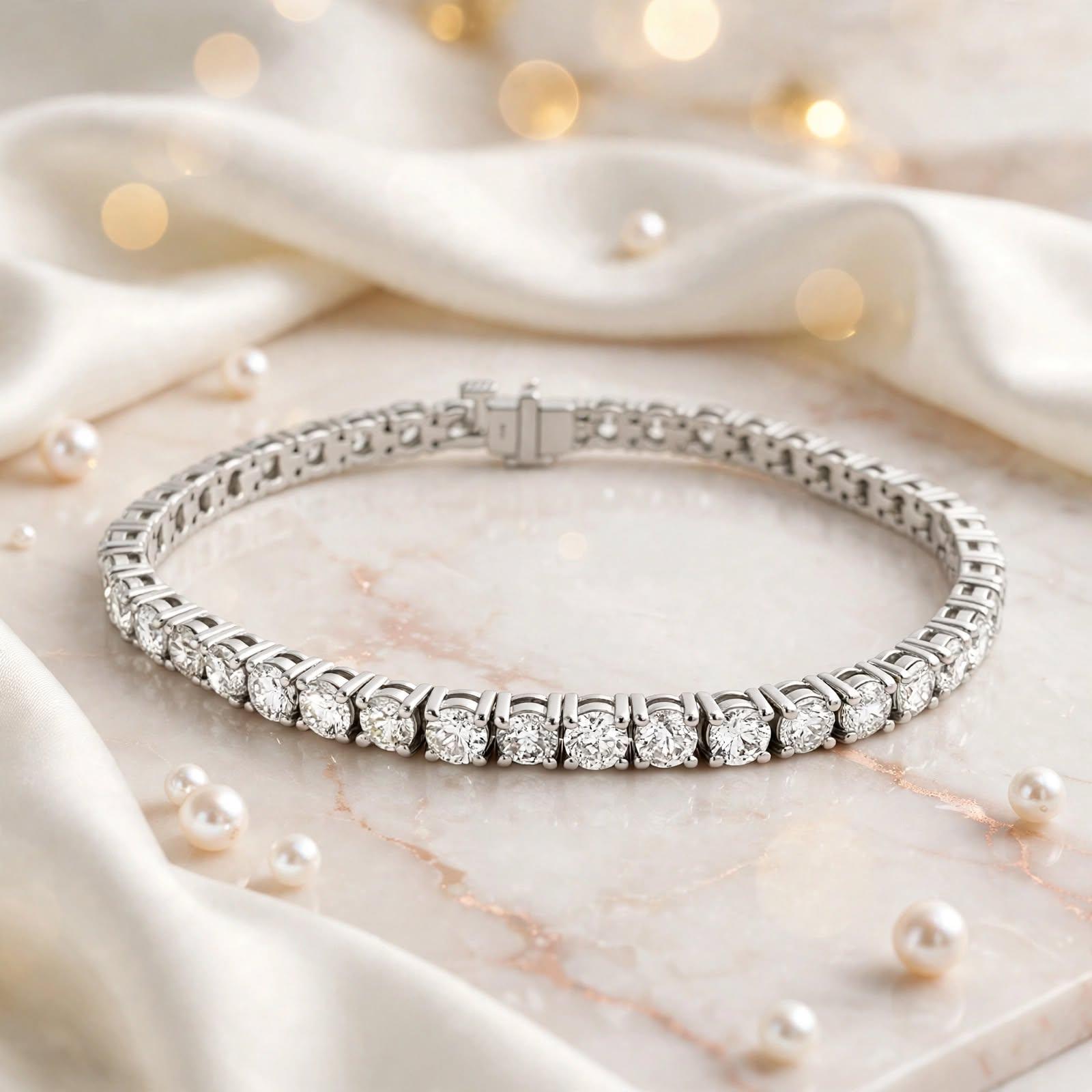 New 14K White Gold Tennis Bracelet with 9.53 Carat Round H VS Diamonds