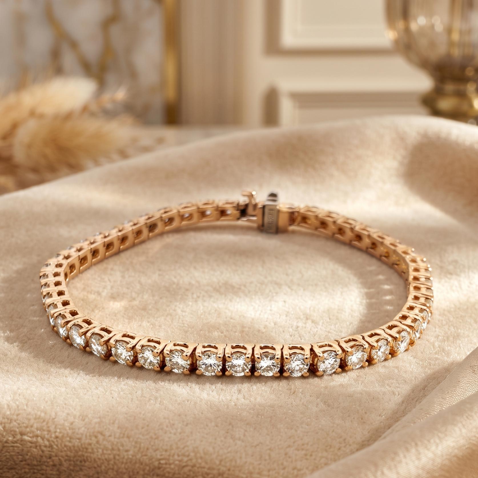Vintage 14K White Gold Tennis Bracelet with 6.35 Carat Round G-VS Diamonds
