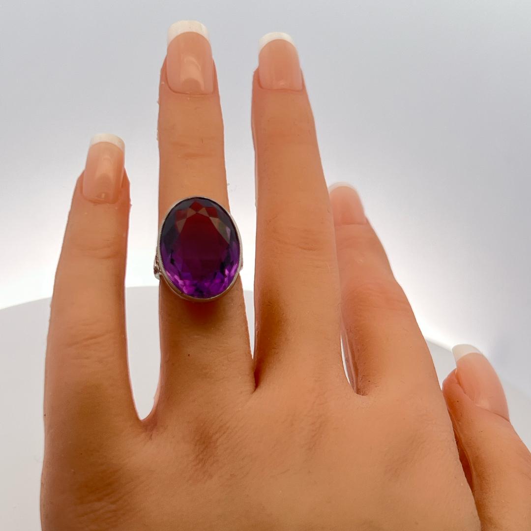 Amethyst & Diamond Platinum Cocktail Ring with 18.9-13.6MM Oval Amethyst Center