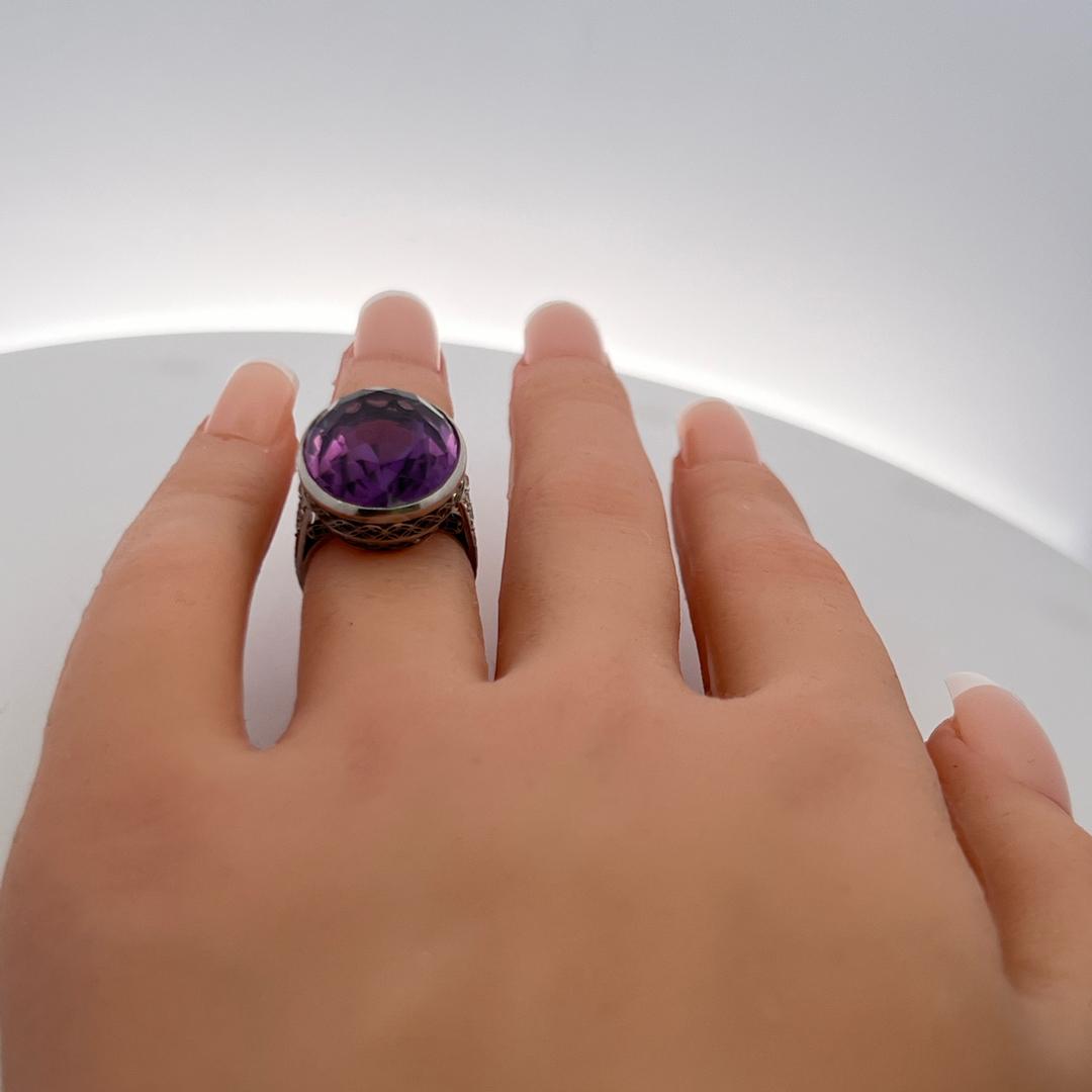 Amethyst & Diamond Platinum Cocktail Ring with 18.9-13.6MM Oval Amethyst Center