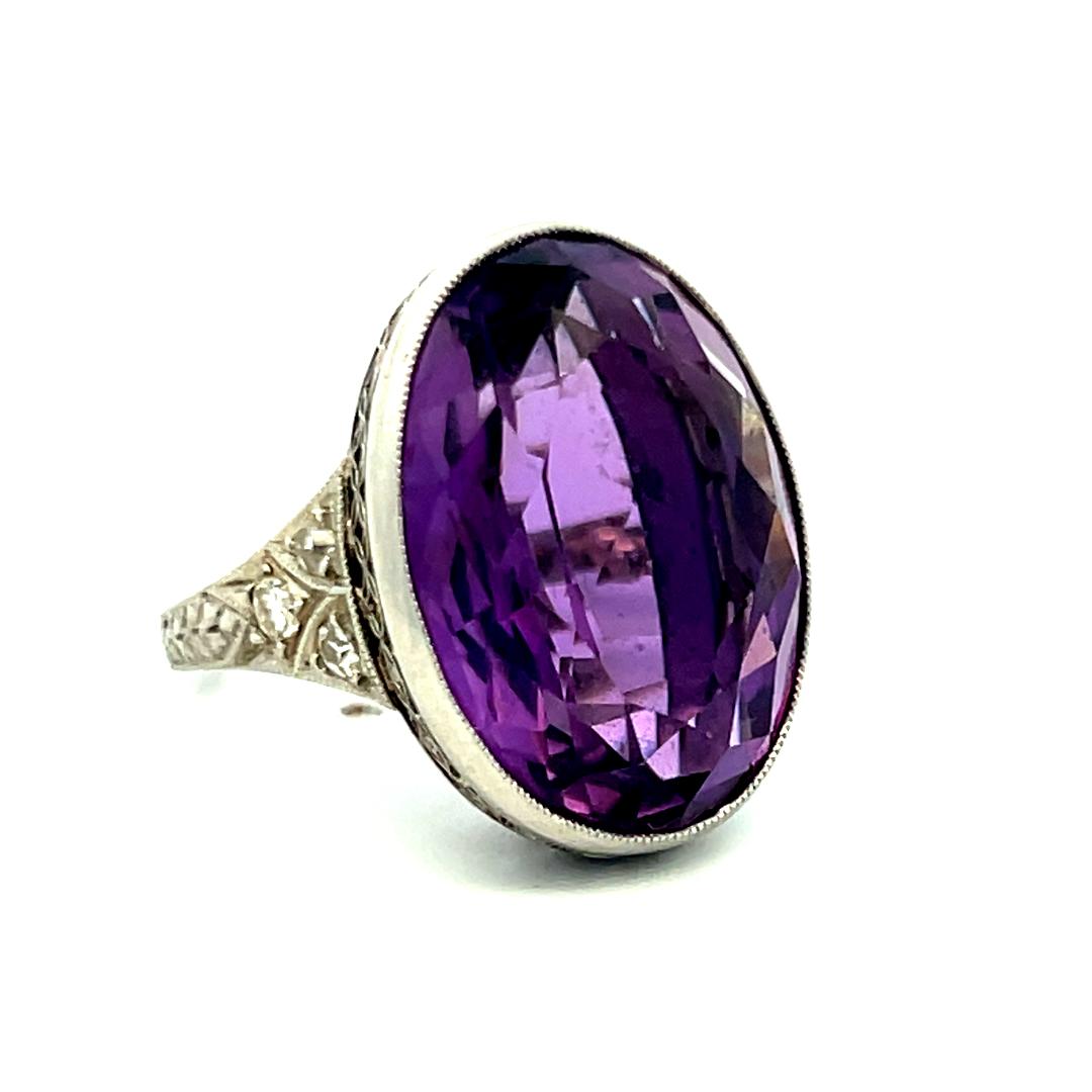 Amethyst & Diamond Platinum Cocktail Ring with 18.9-13.6MM Oval Amethyst Center