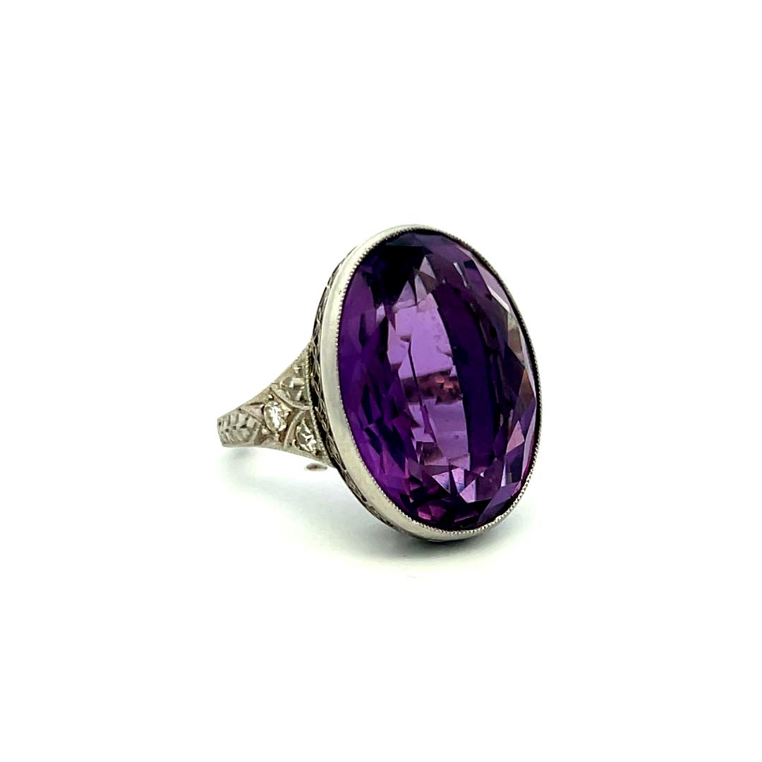 Amethyst & Diamond Platinum Cocktail Ring with 18.9-13.6MM Oval Amethyst Center