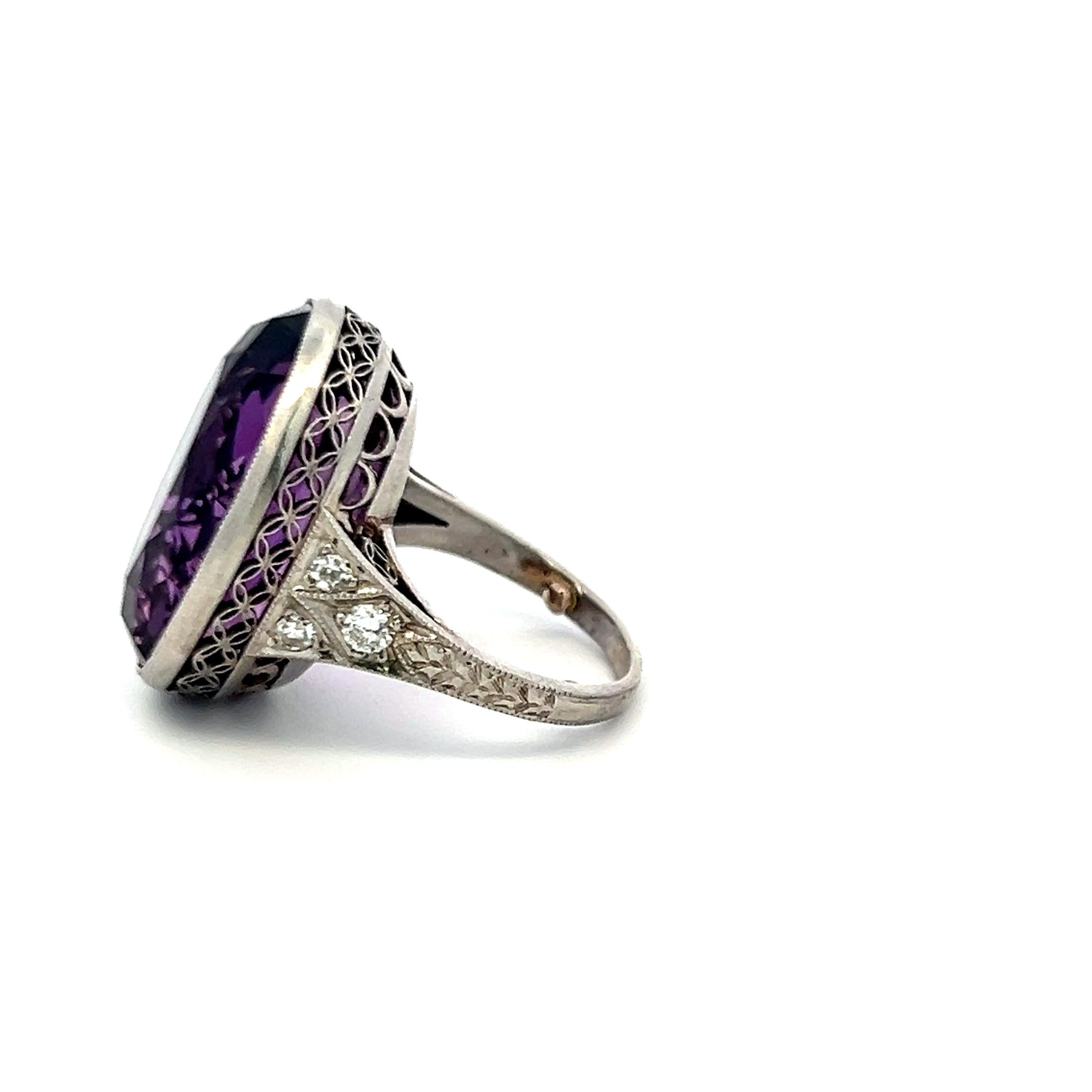 Amethyst & Diamond Platinum Cocktail Ring with 18.9-13.6MM Oval Amethyst Center