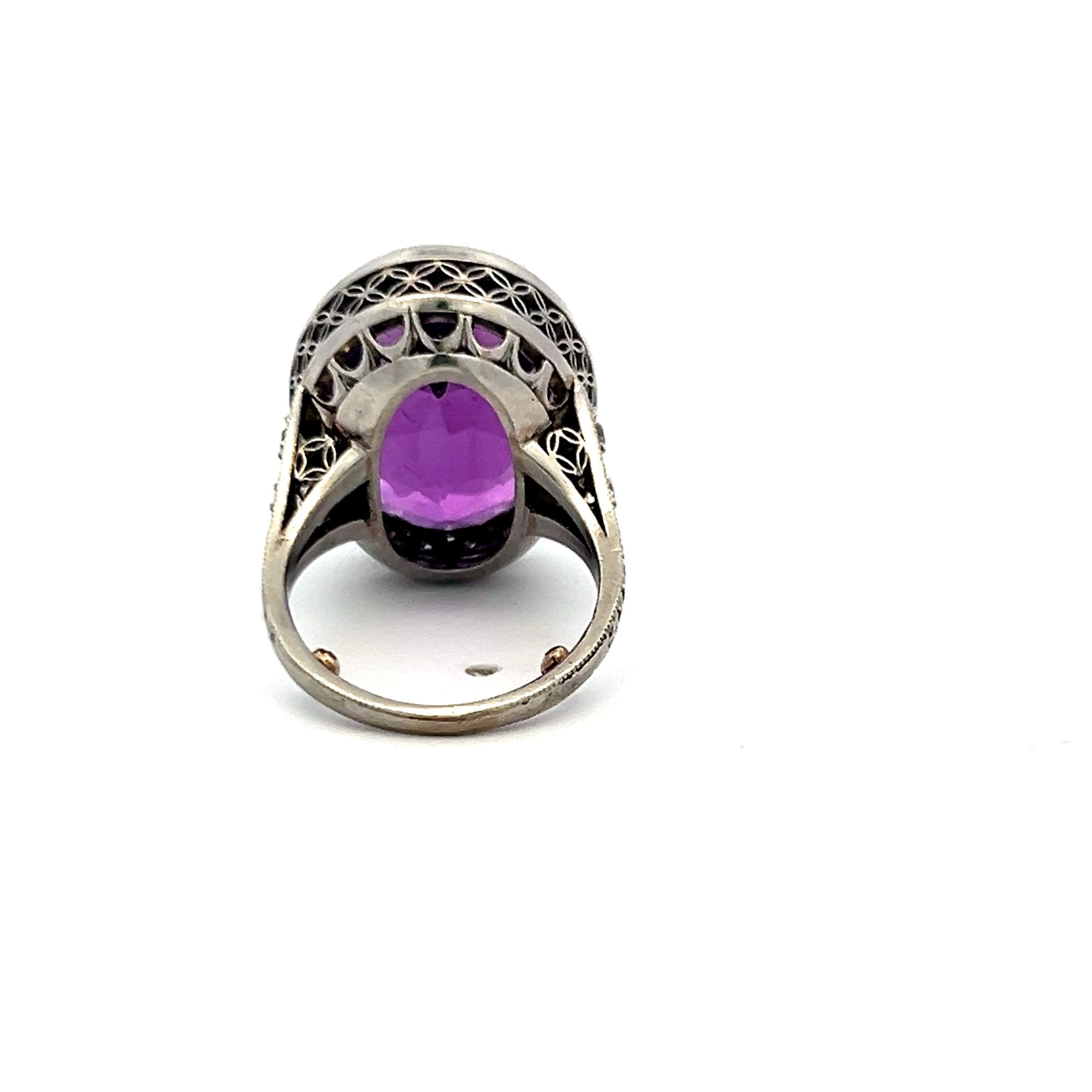 Amethyst & Diamond Platinum Cocktail Ring with 18.9-13.6MM Oval Amethyst Center