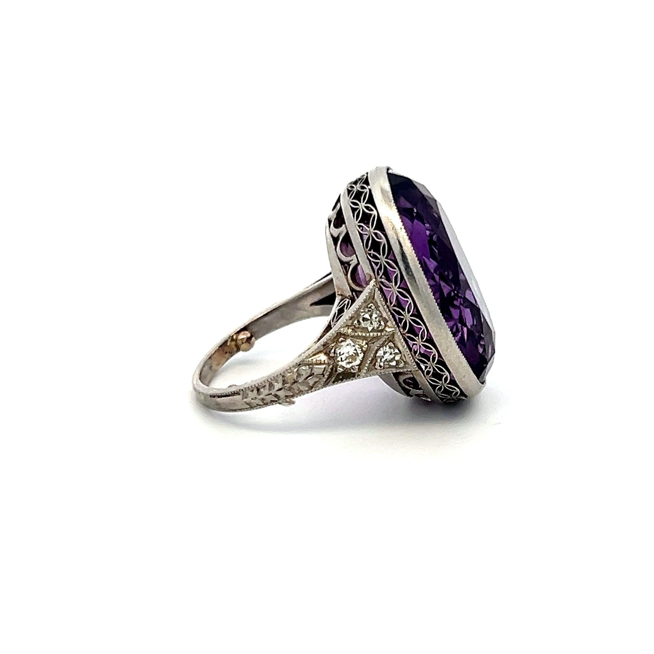 Amethyst & Diamond Platinum Cocktail Ring with 18.9-13.6MM Oval Amethyst Center