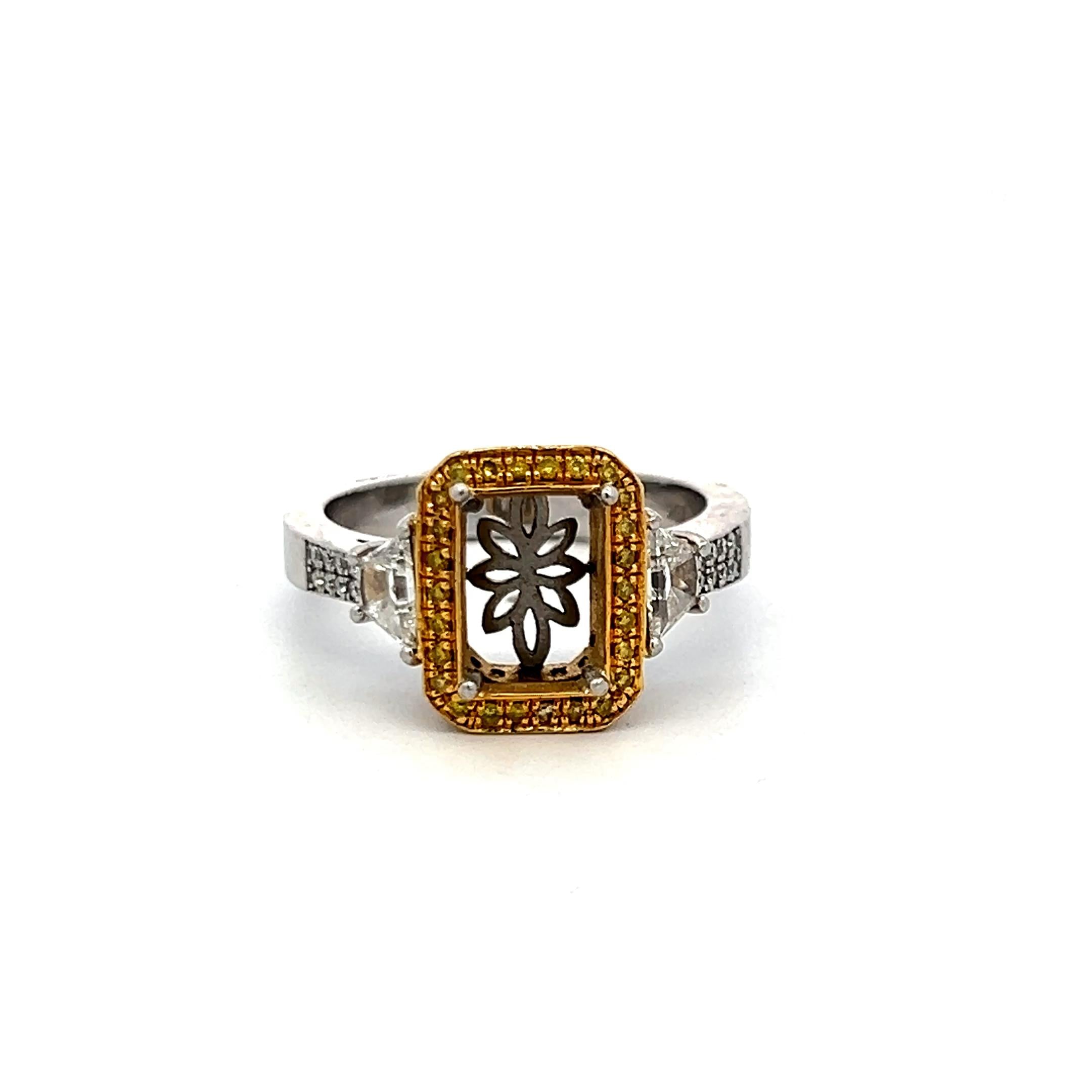 1.18ct Fancy Yellow & White Diamond 18K Two-Tone Gold Semi-Mount Ring