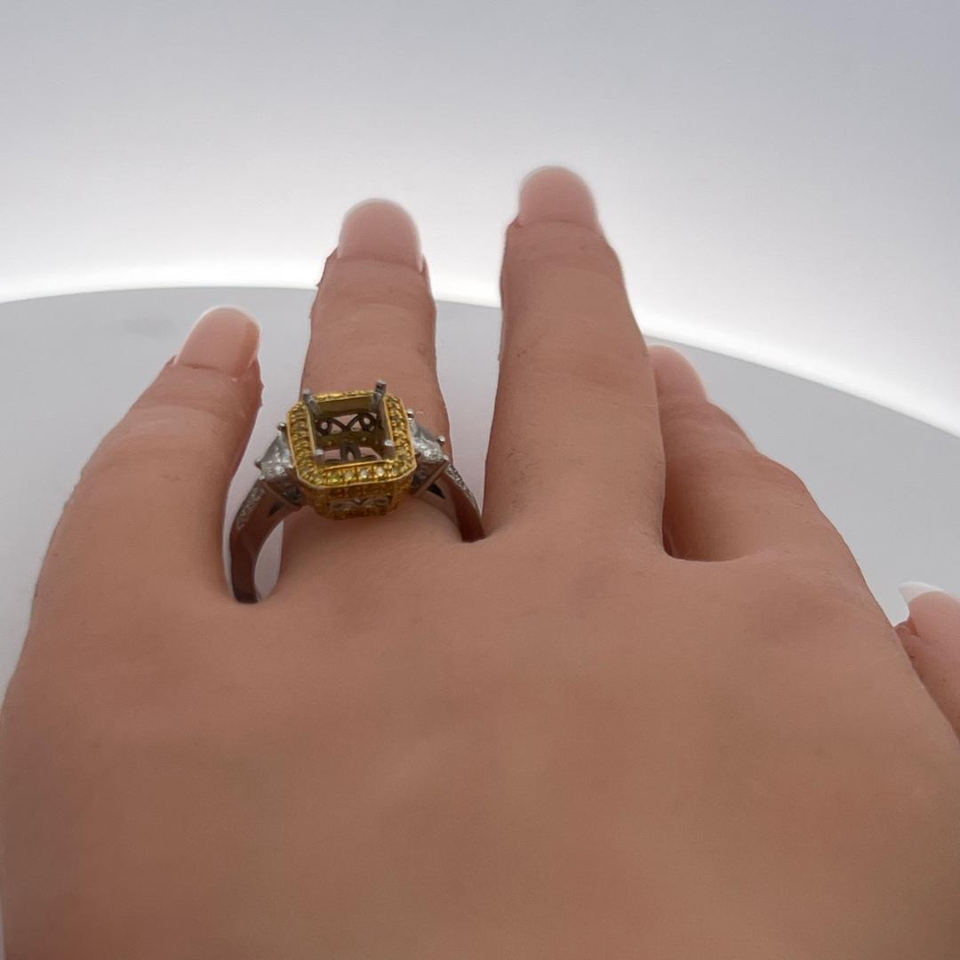 1.18ct Fancy Yellow & White Diamond 18K Two-Tone Gold Semi-Mount Ring