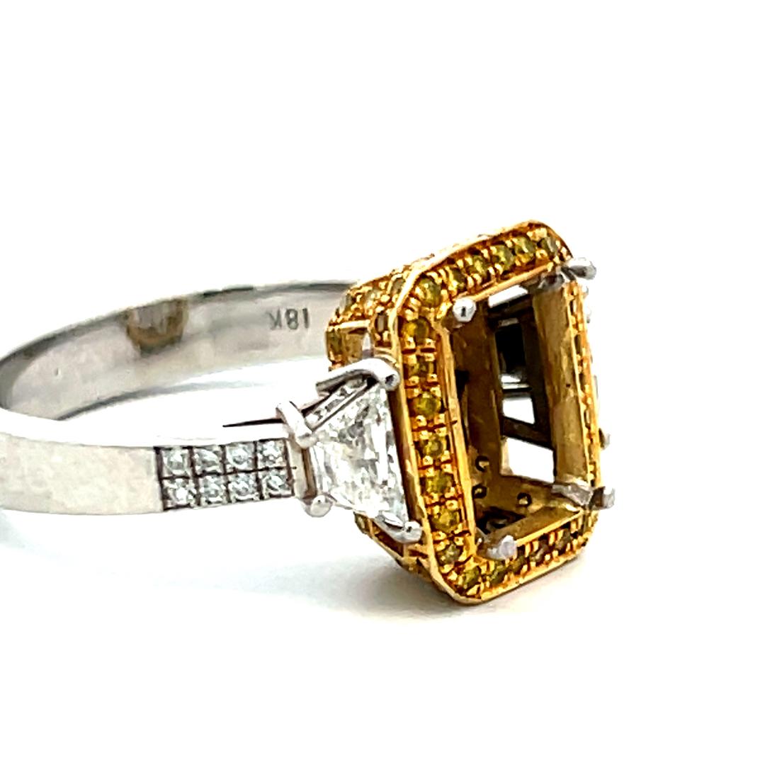 1.18ct Fancy Yellow & White Diamond 18K Two-Tone Gold Semi-Mount Ring