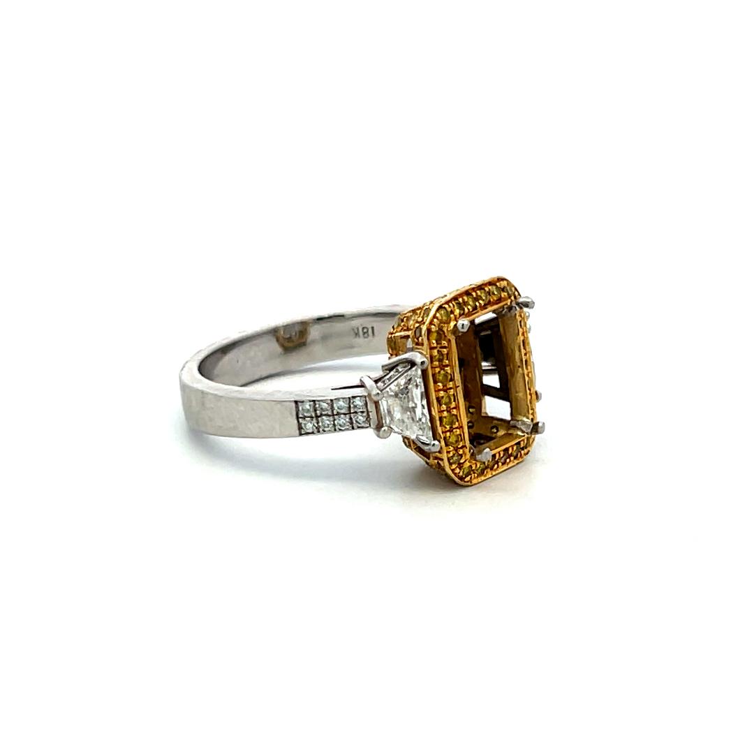 1.18ct Fancy Yellow & White Diamond 18K Two-Tone Gold Semi-Mount Ring