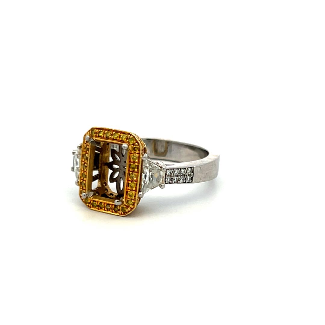 1.18ct Fancy Yellow & White Diamond 18K Two-Tone Gold Semi-Mount Ring
