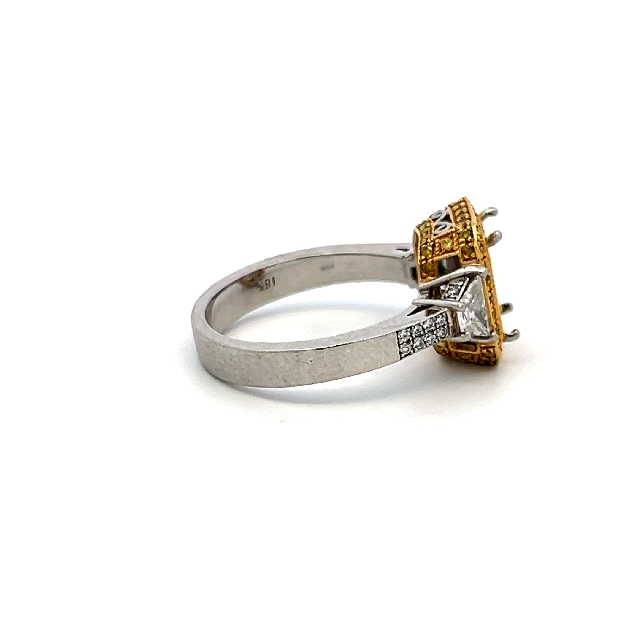 1.18ct Fancy Yellow & White Diamond 18K Two-Tone Gold Semi-Mount Ring
