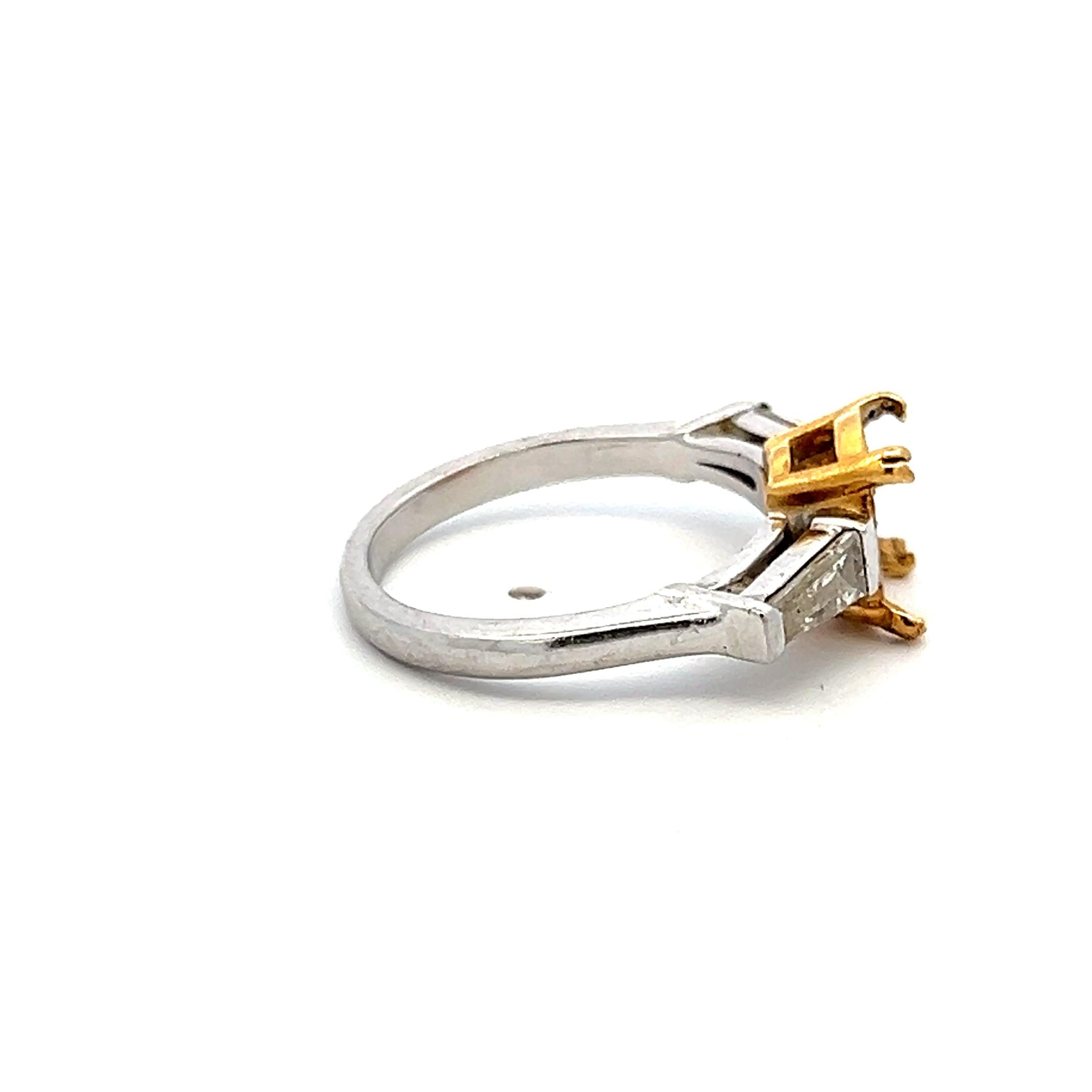 0.50ct Tapered Baguette Diamond 18K Two-Tone Gold & Platinum Semi-Mount Ring