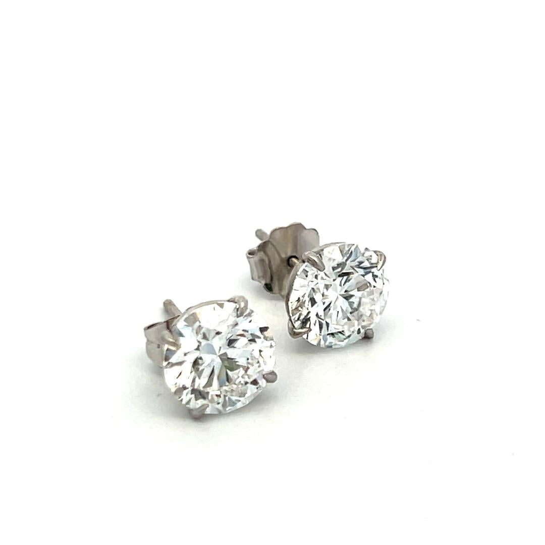 6.02ct D SI1 Round Brilliant Diamond Stud Earrings in 18K White Gold (GIA)