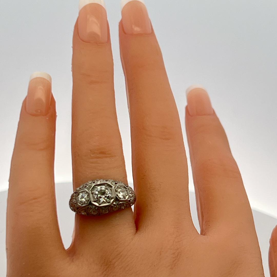 Platinum Art Deco Ring with 1.13ct Old European & Circular Diamonds Size 6.25