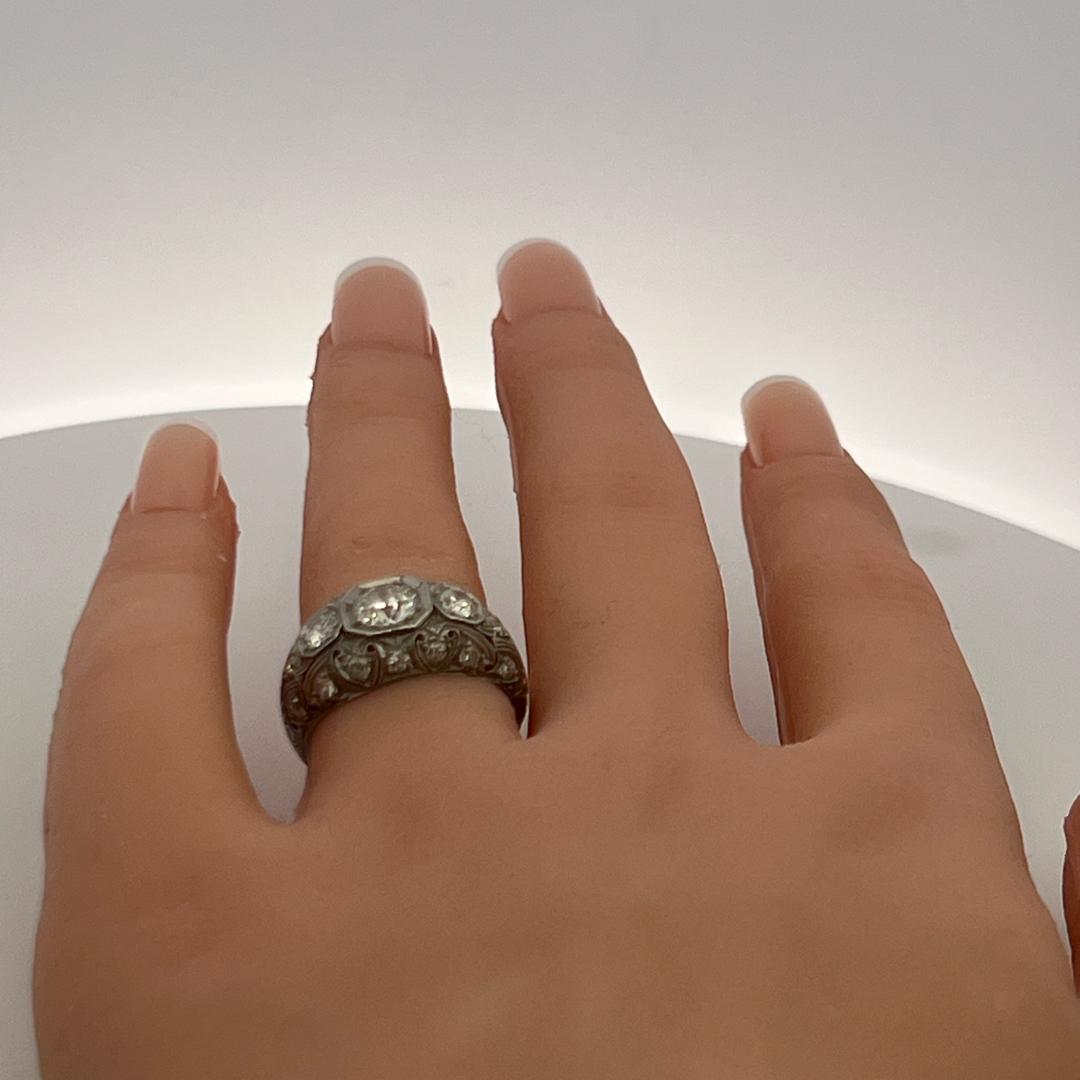 Platinum Art Deco Ring with 1.13ct Old European & Circular Diamonds Size 6.25