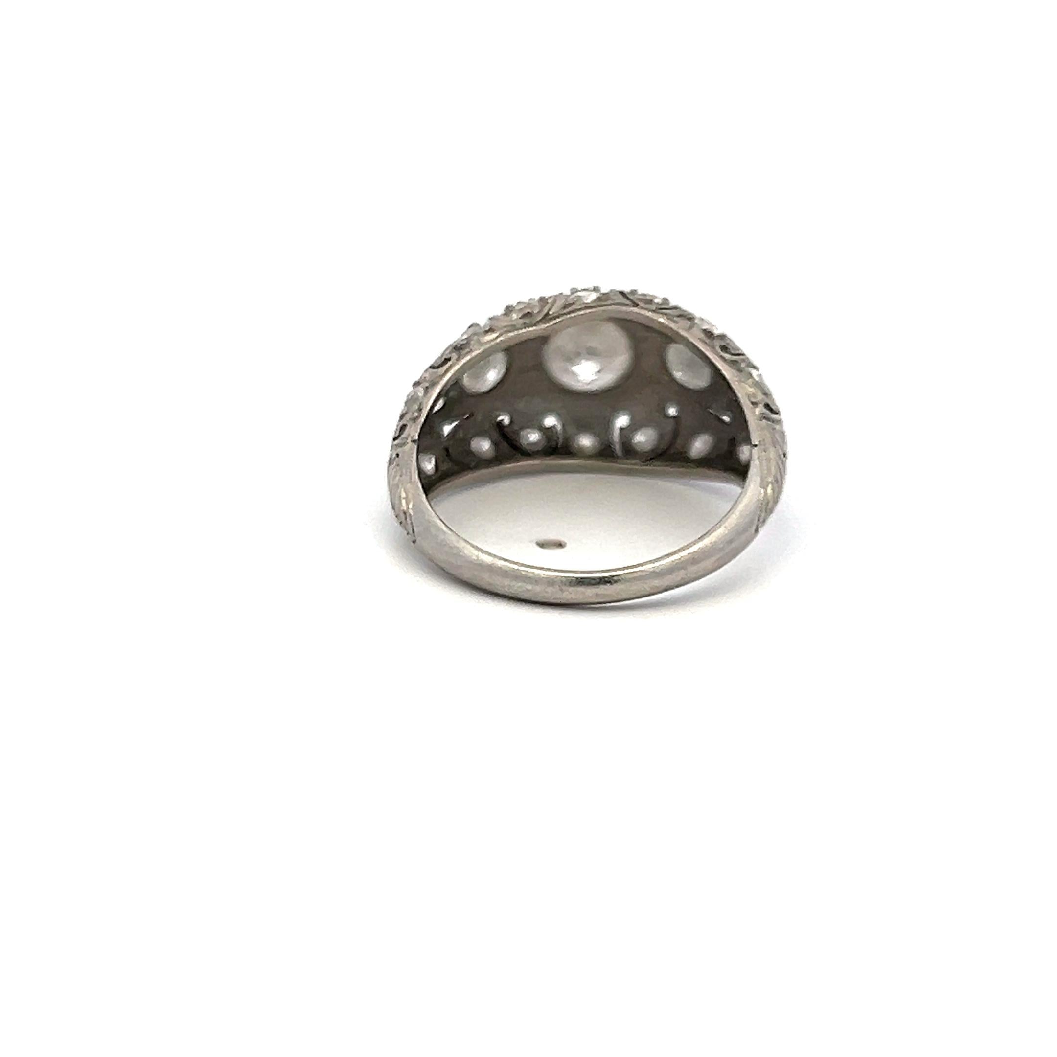 Platinum Art Deco Ring with 1.13ct Old European & Circular Diamonds Size 6.25