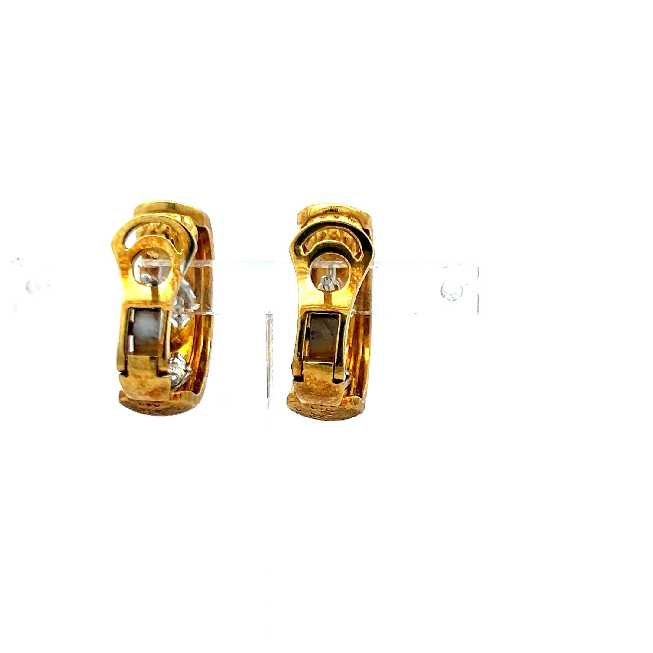 0.18 Carat H VS Diamond 18K Yellow Gold Vintage Textured C-Hoop Earrings
