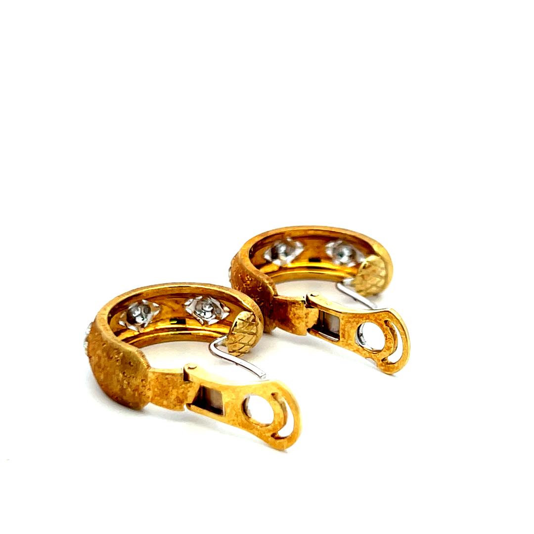 0.18 Carat H VS Diamond 18K Yellow Gold Vintage Textured C-Hoop Earrings