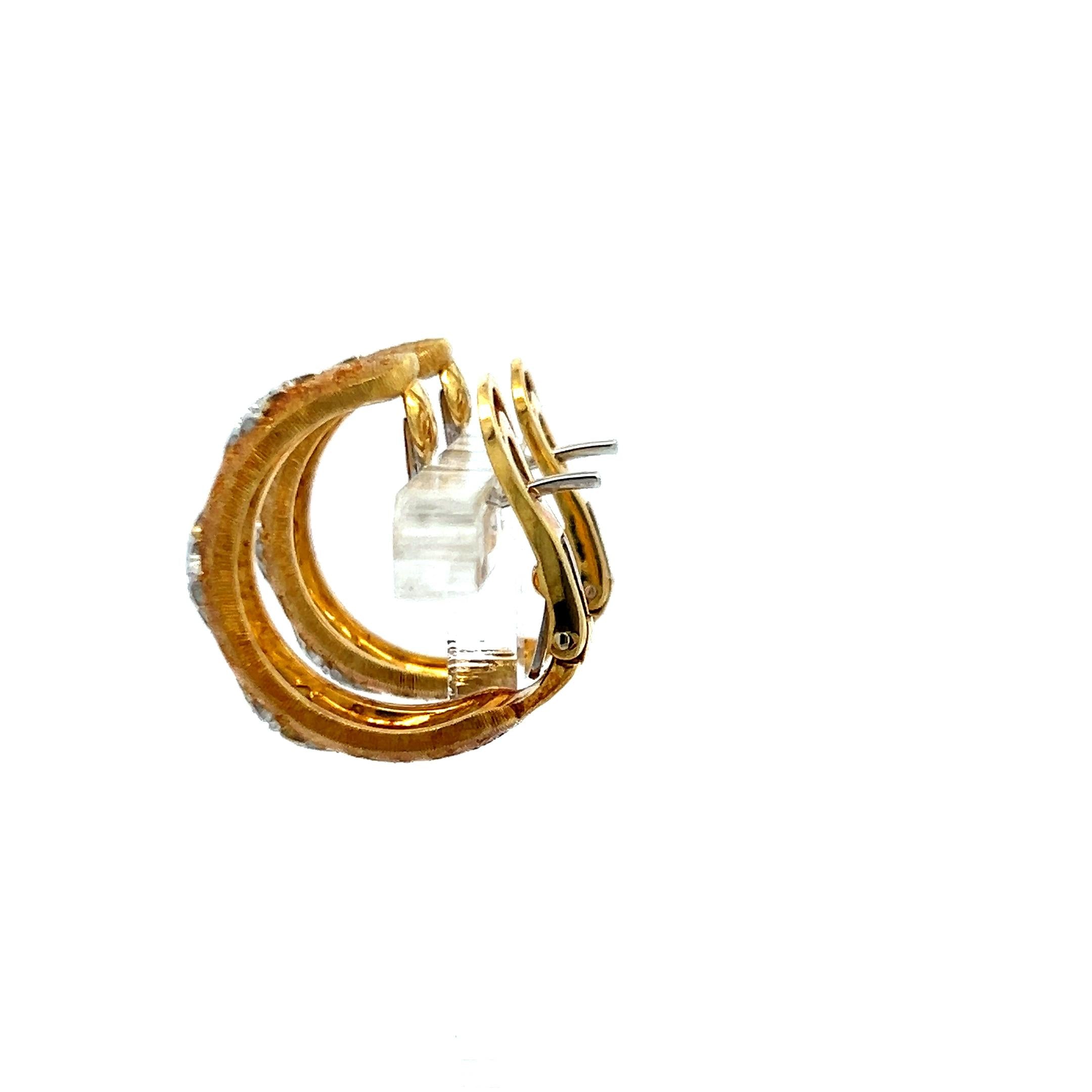 0.18 Carat H VS Diamond 18K Yellow Gold Vintage Textured C-Hoop Earrings