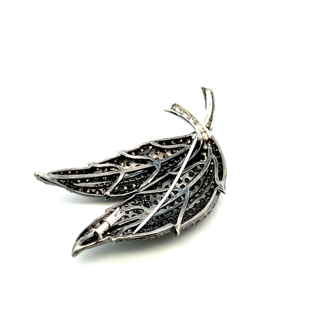 9.00ct Fancy Brown and White Diamond 18K White Gold Vintage Leaf Pin Brooch