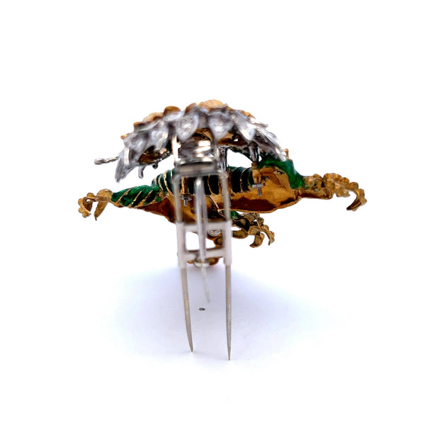18K Two-Tone Gold Dragon Brooch with Diamonds and Emerald Eyes Vintage